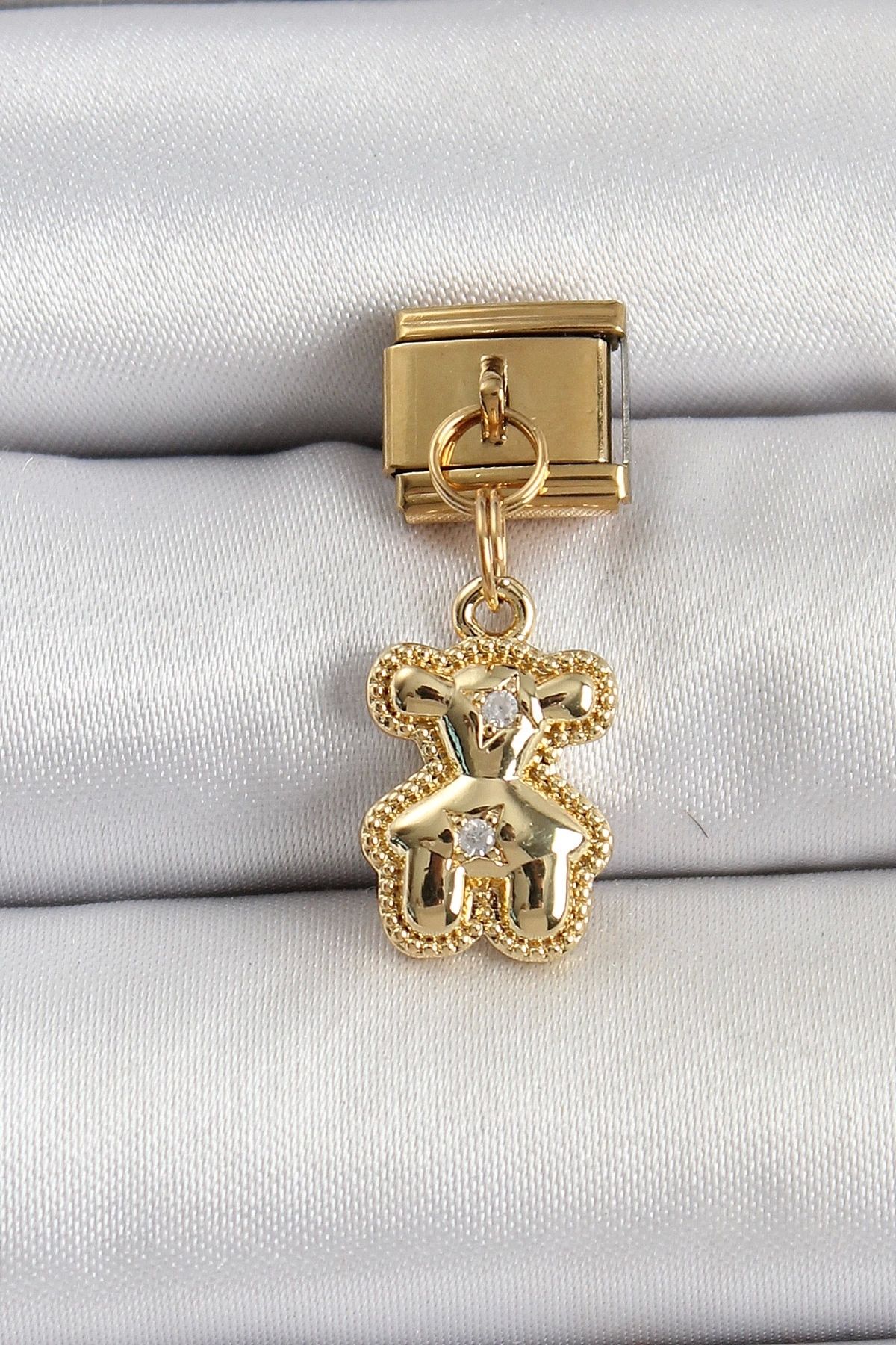luz&pos 316L Çelik Sallantılı Zirkon Taşlı Ayıcık Model Gold Renk Nomination Charm