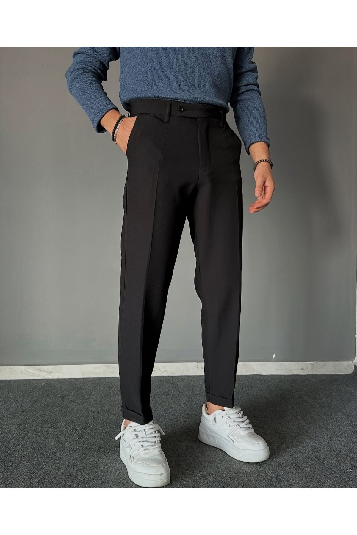 Mores Dilli Beli Lastikli Kumaş Duble Paça Pantolon