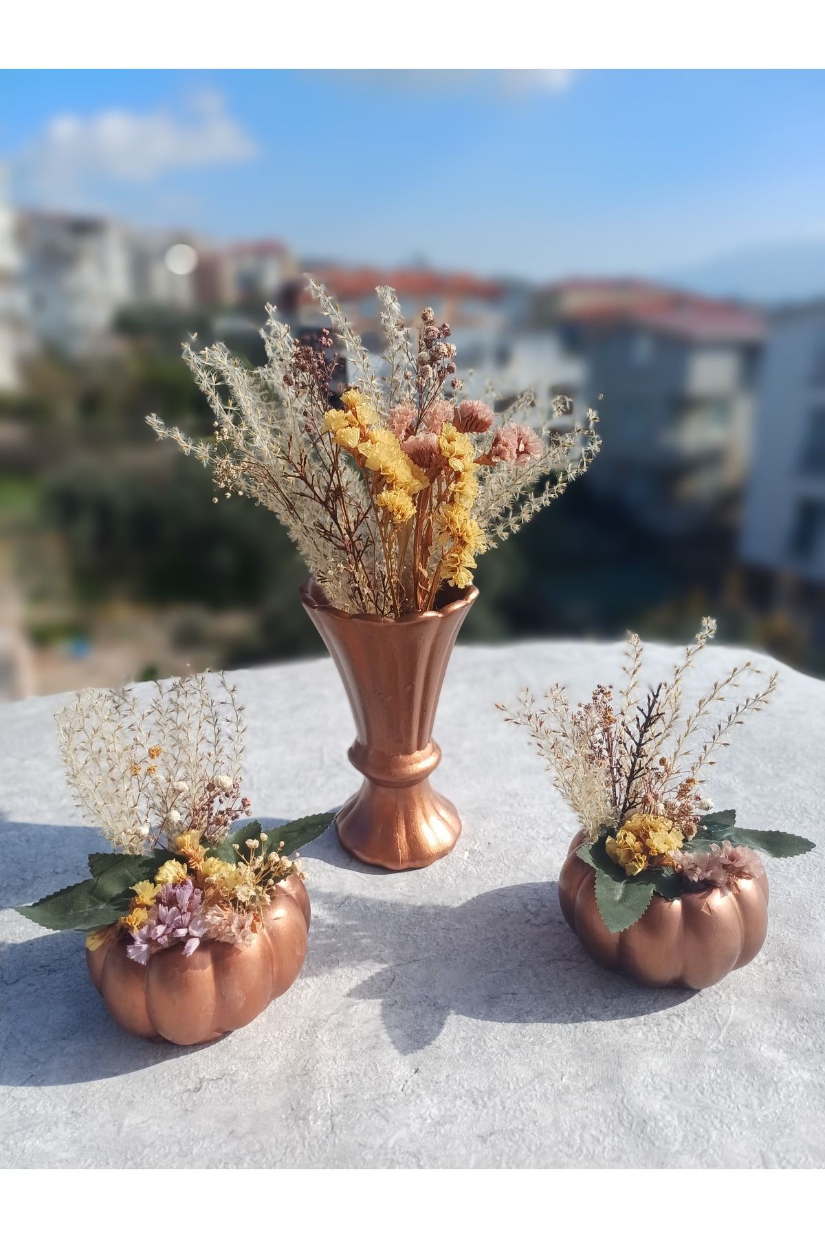 Mutlu Vazo saksı seti kuru çiçek süsleme hediyelik