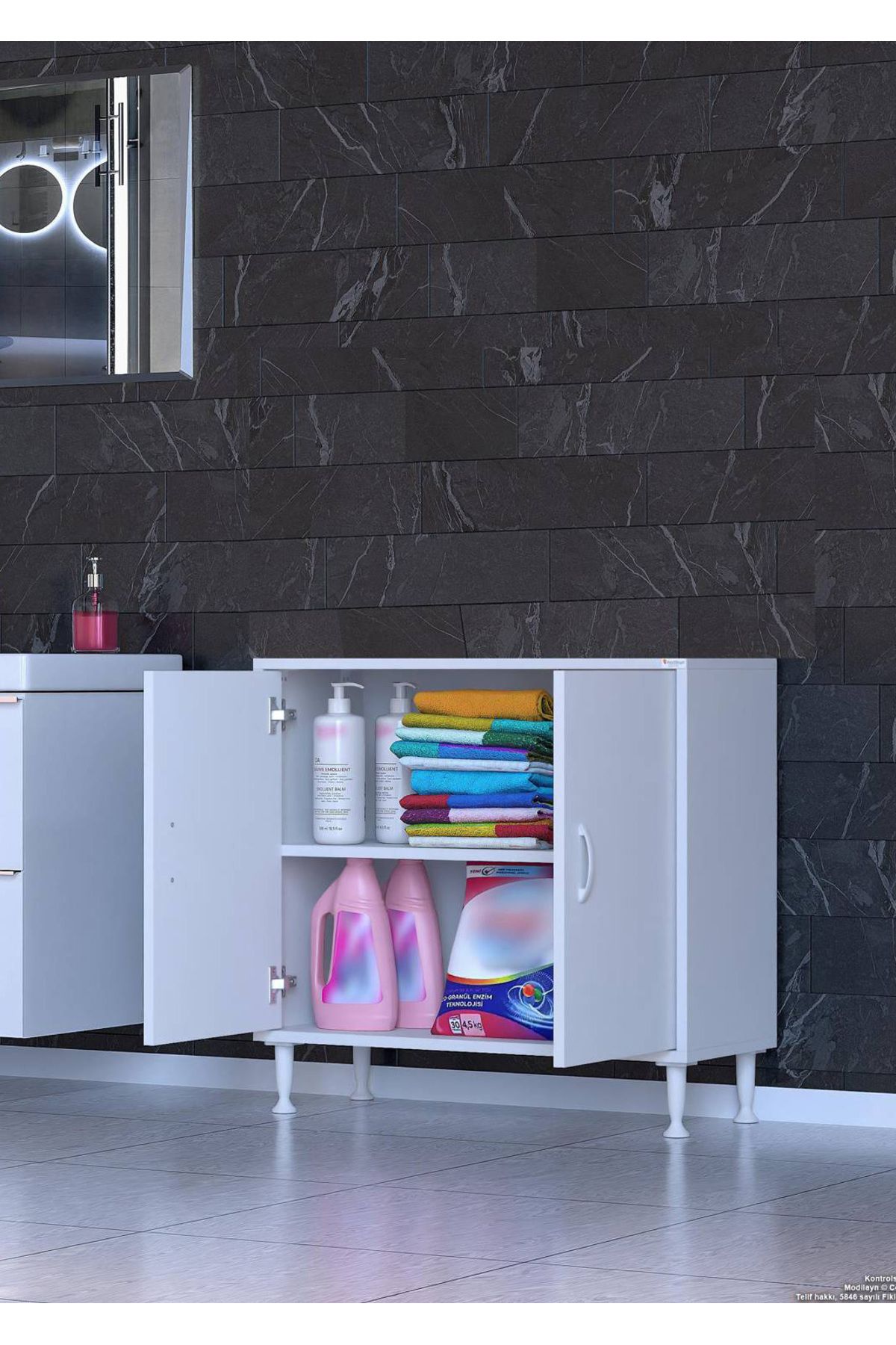 Modilayn 70x75x32,5 cm’ lik 2 Kapaklı 2 Göz Raf Dolap,Organizatör Mutfak Dolabı Çok Amaçlı Dolap