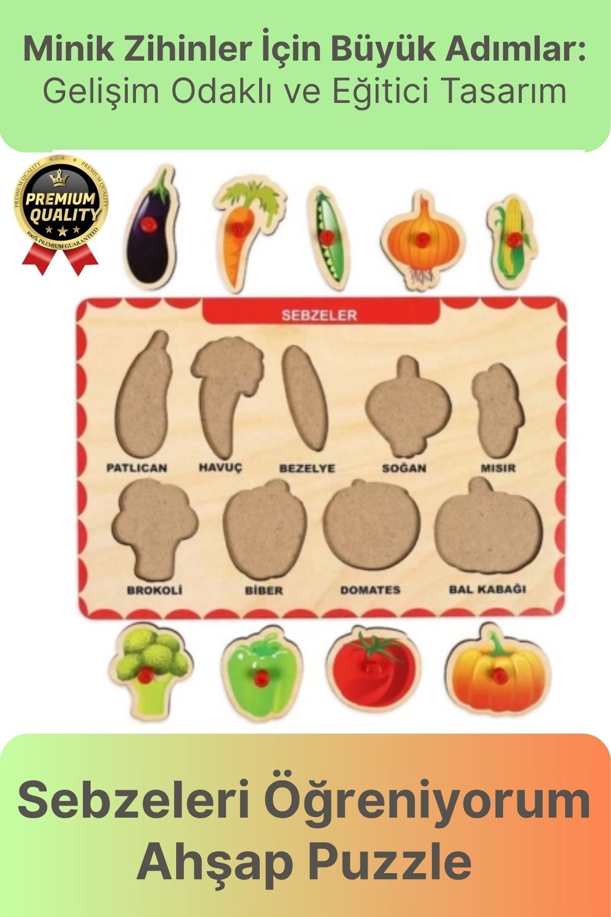 Svein Yeni Seri Çocuk Ebeveyn Eğlenceli Eğitici Öğrenme Destekli Sebzeler Yapboz Ahşap Tutmalı Puzzle