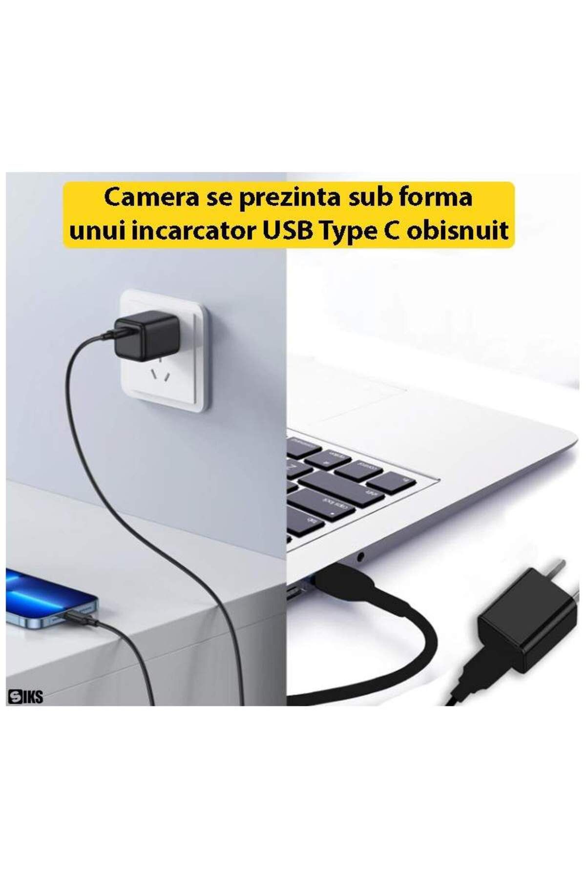 SIKS-Mini cameră spion ascunsă în încărcător USB tip C SIKS, Full HD, vedere nocturnă, microfon, senzor de mișcare 4