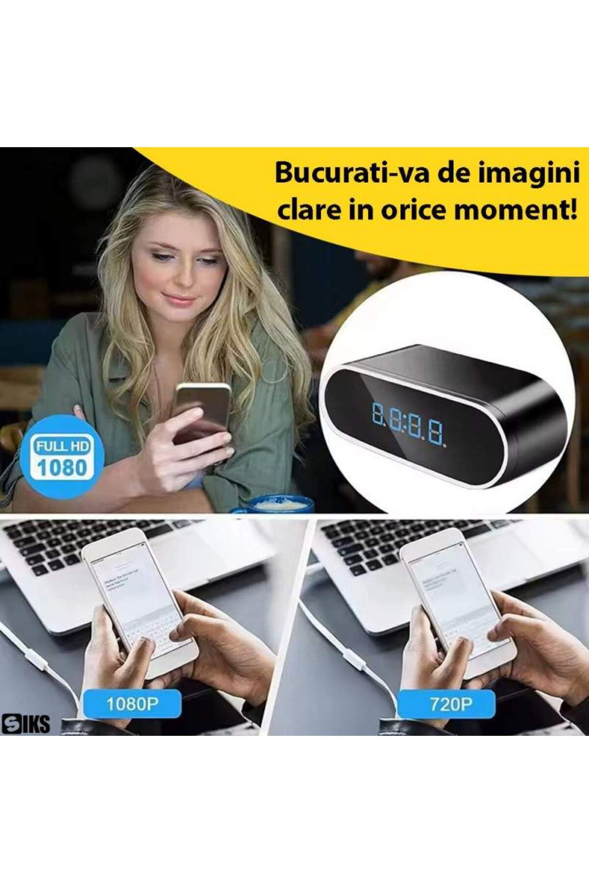 SIKS-WI-FI Spy Camera Hidden in SIKS Alarm Clock, 150° Viewing Angle, Phone App Connection, Card Slot 7