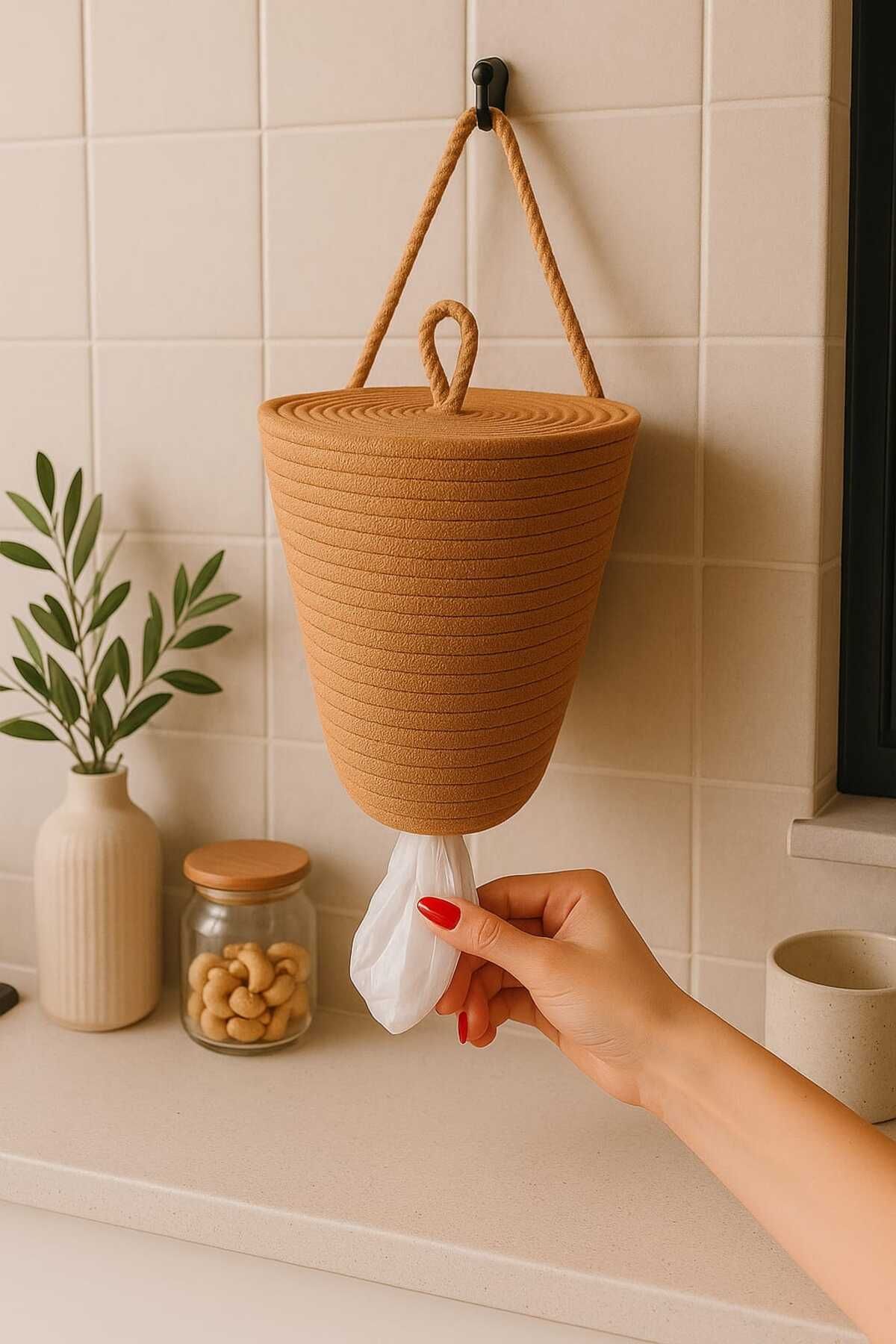 ÖRGÜM Poşetlik Dekoratif Kapaklı Mutfak Organizeri 30x20 cm