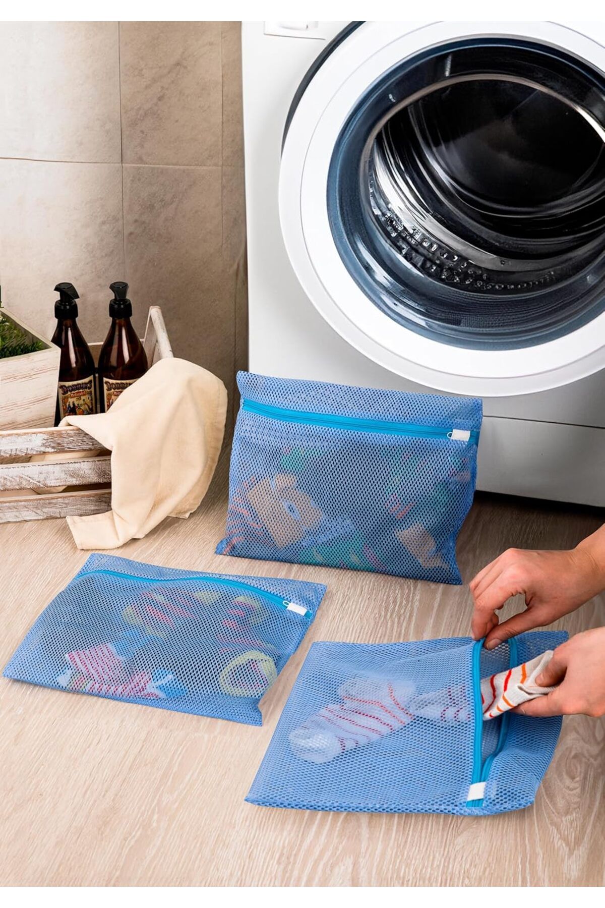 STOREMAX lvnmblya 3 Adet Bebek ve Çocuk Çorap Yıkama Filesi Mavi Shop Deesing 224120