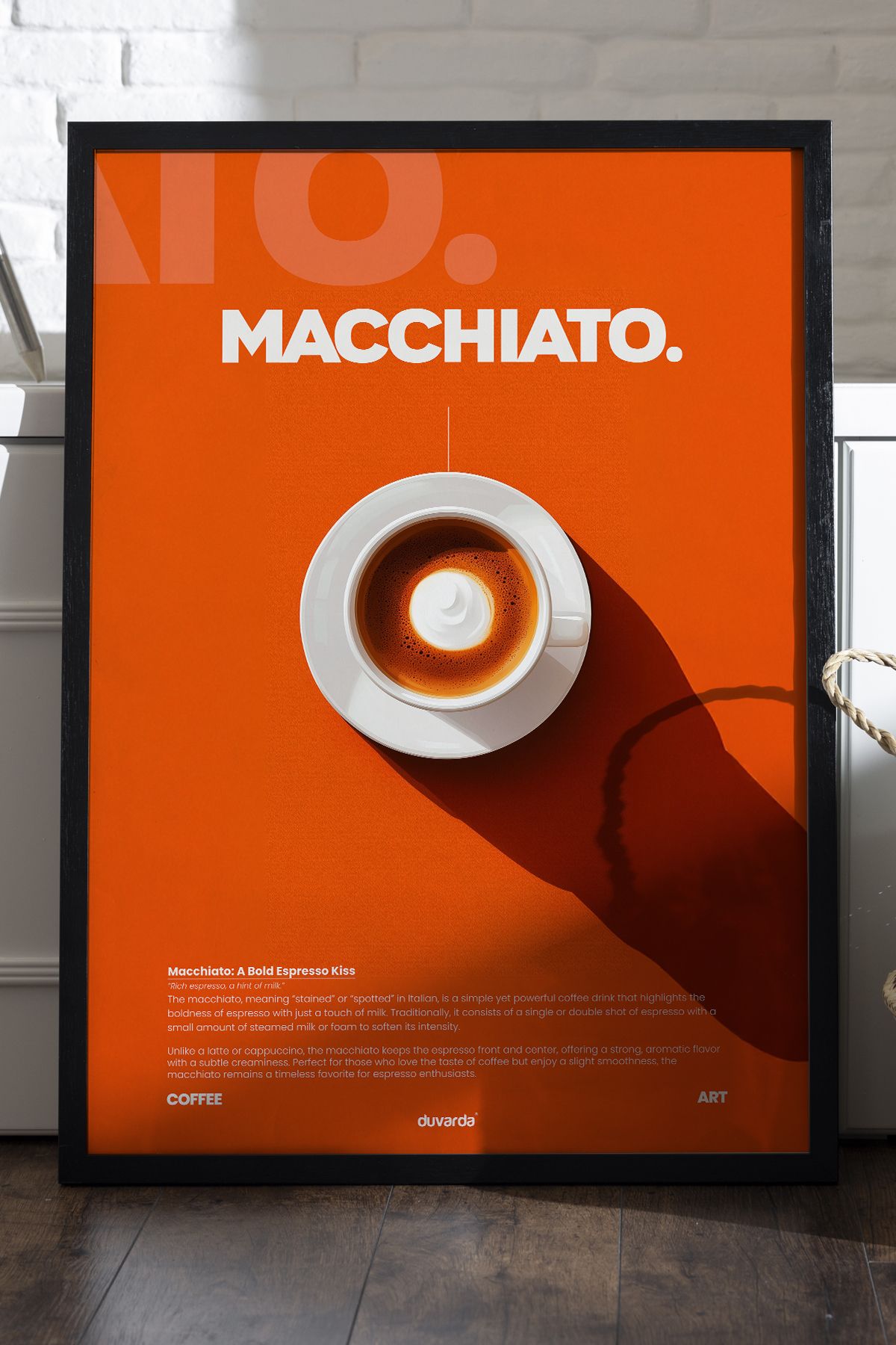 Duvarda Macchiato Kahve Siyah Ahşap Çerçeveli Dekoratif Duvar Tablosu