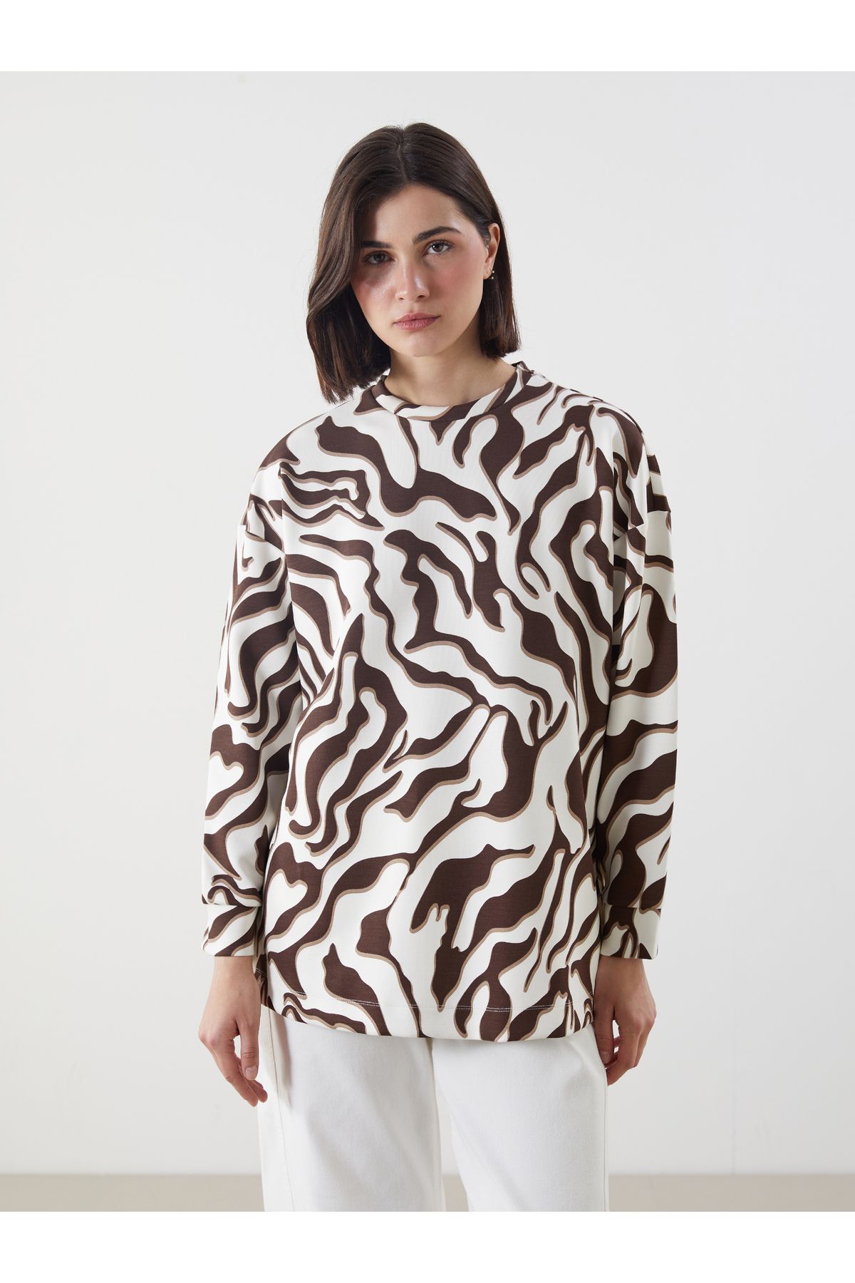 LC Waikiki Desenli Oversize Kadın Sweatshirt Tunik