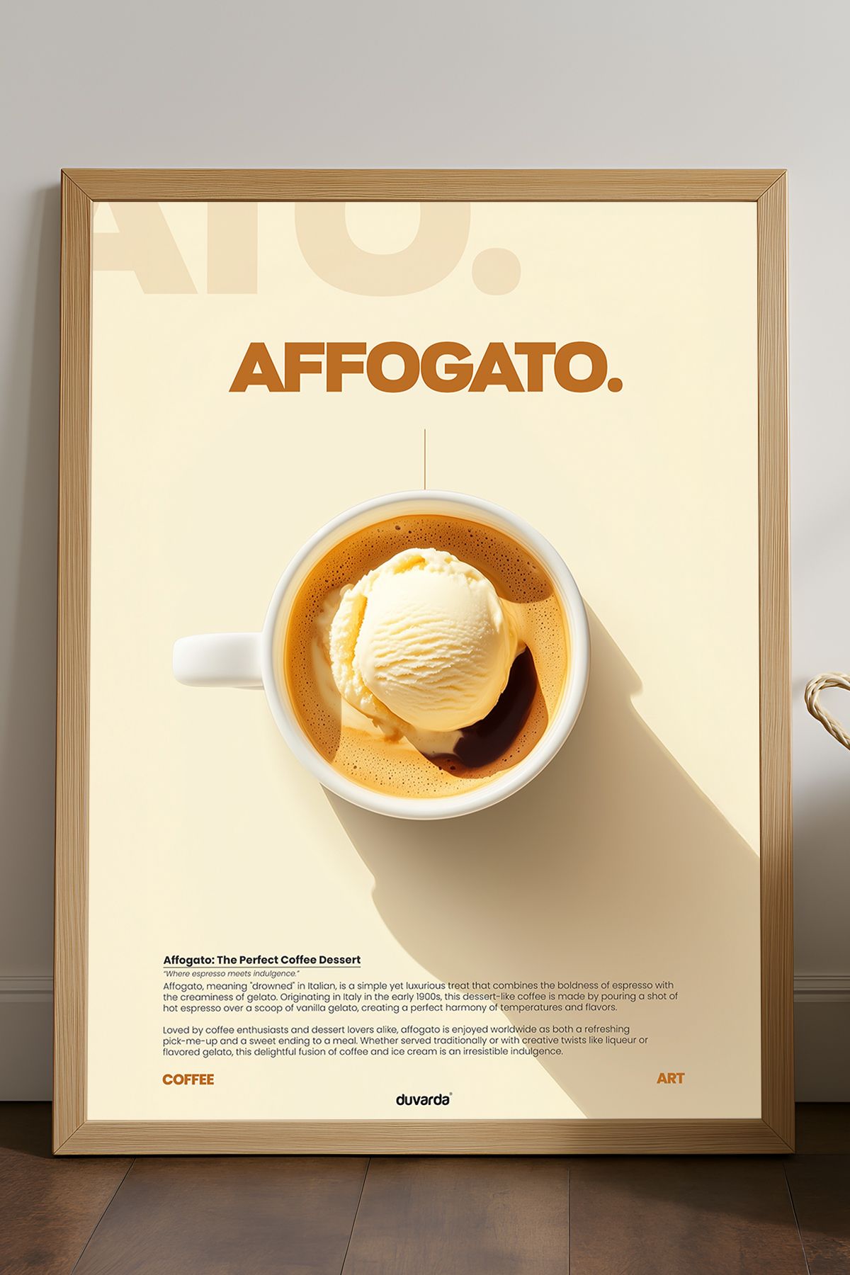 Duvarda Affogato Kahve Doğal Ahşap Çerçeveli Dekoratif Duvar Tablosu