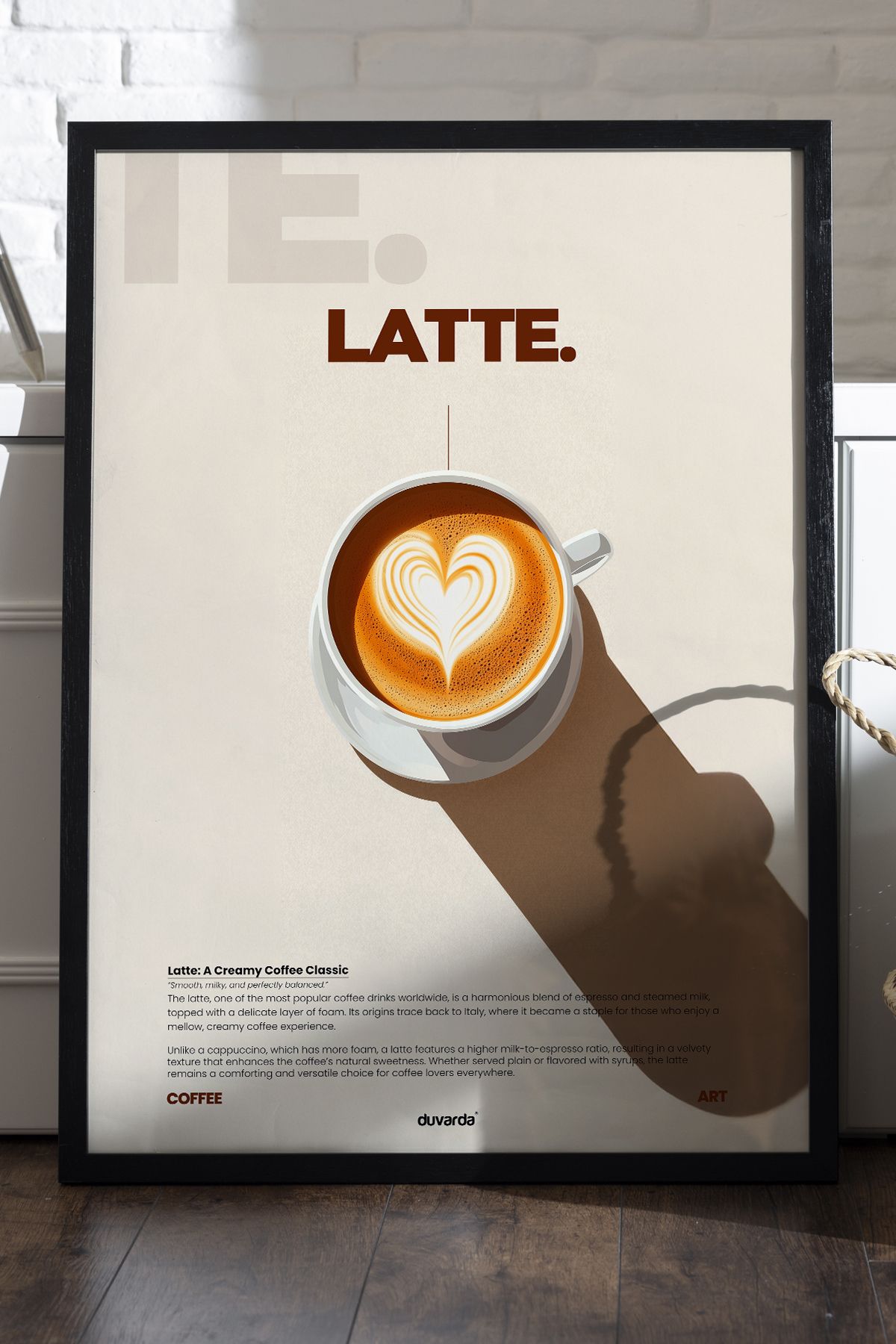 Duvarda Latte Kahve Siyah Ahşap Çerçeveli Dekoratif Duvar Tablosu