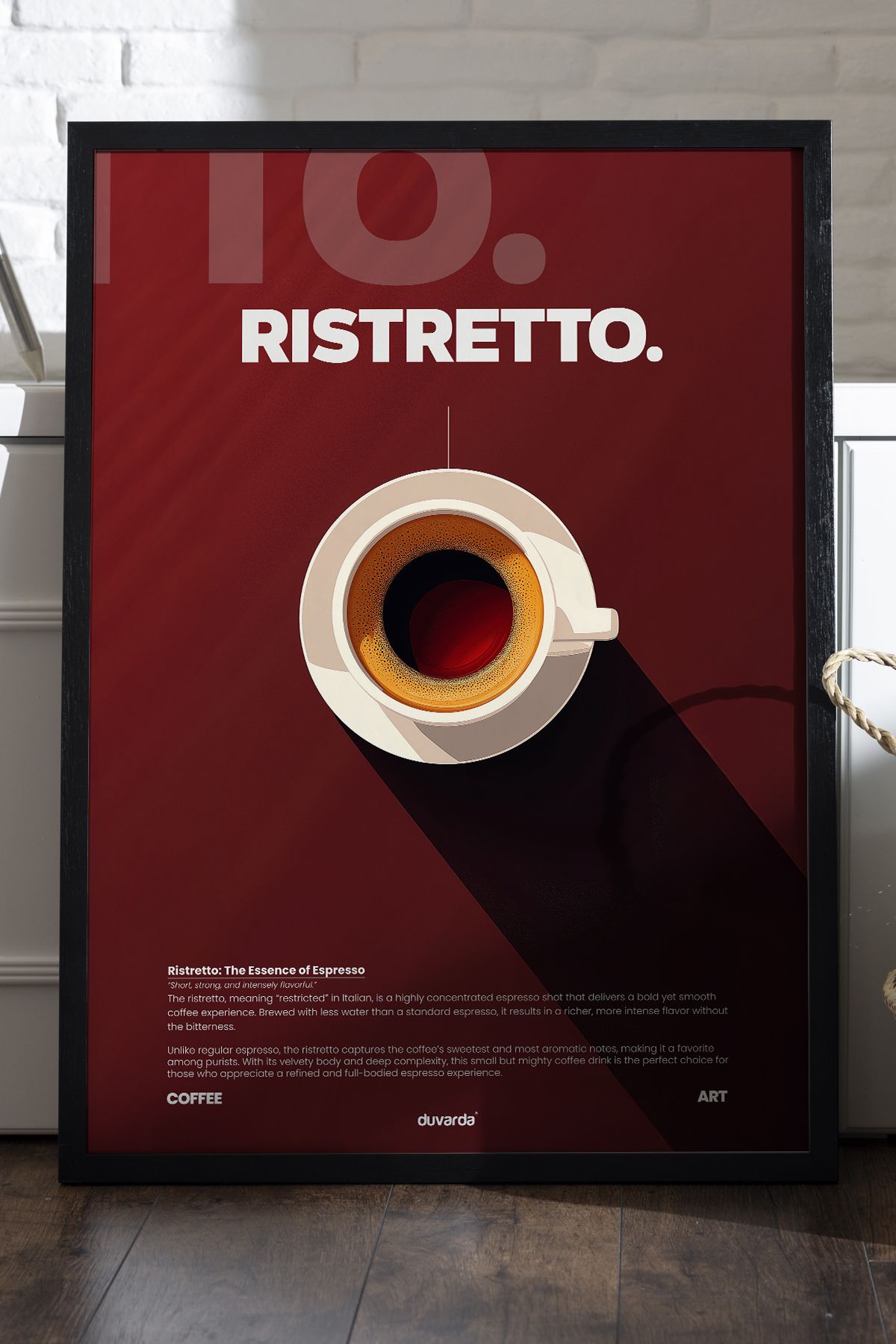 Duvarda Ristretto Kahve Siyah Ahşap Çerçeveli Dekoratif Duvar Tablosu
