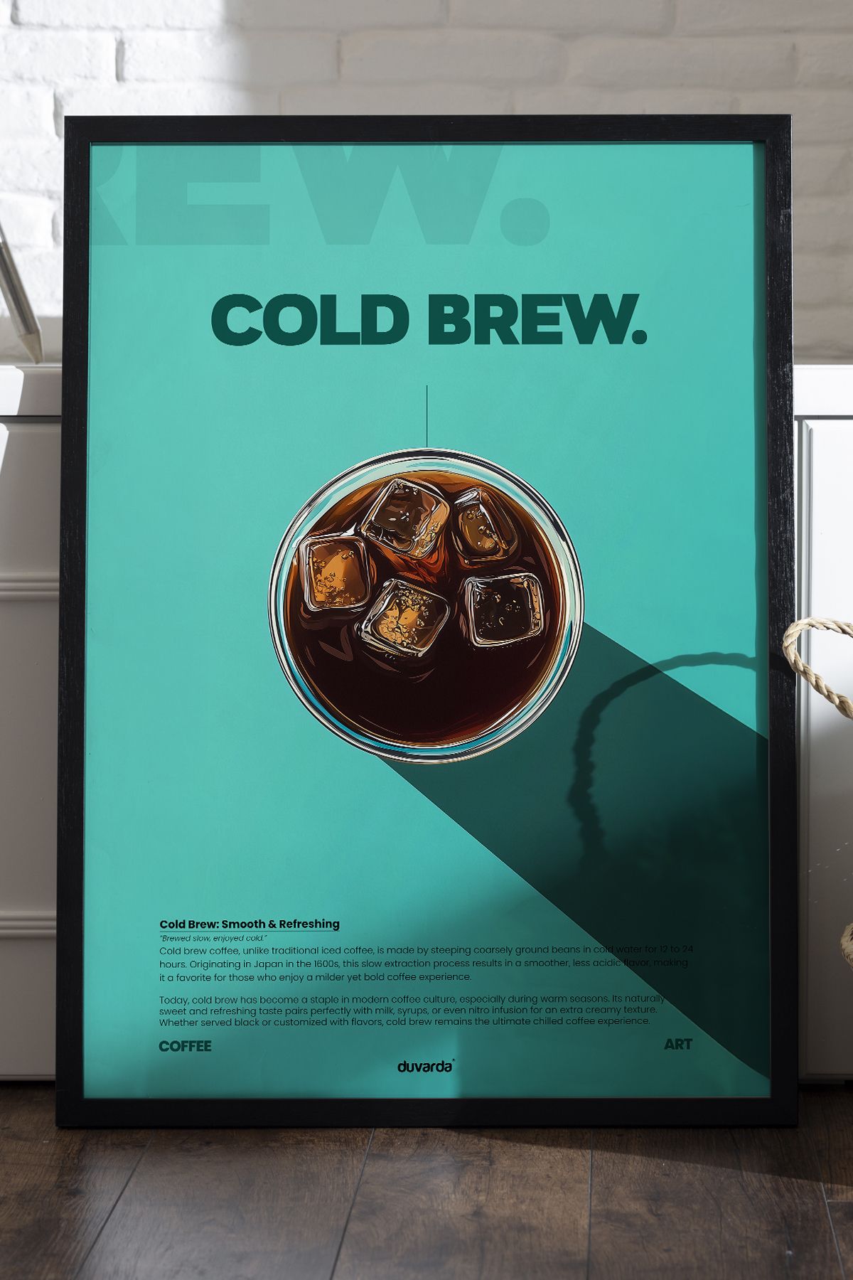 Duvarda Cold Brew Kahve Siyah Ahşap Çerçeveli Dekoratif Duvar Tablosu