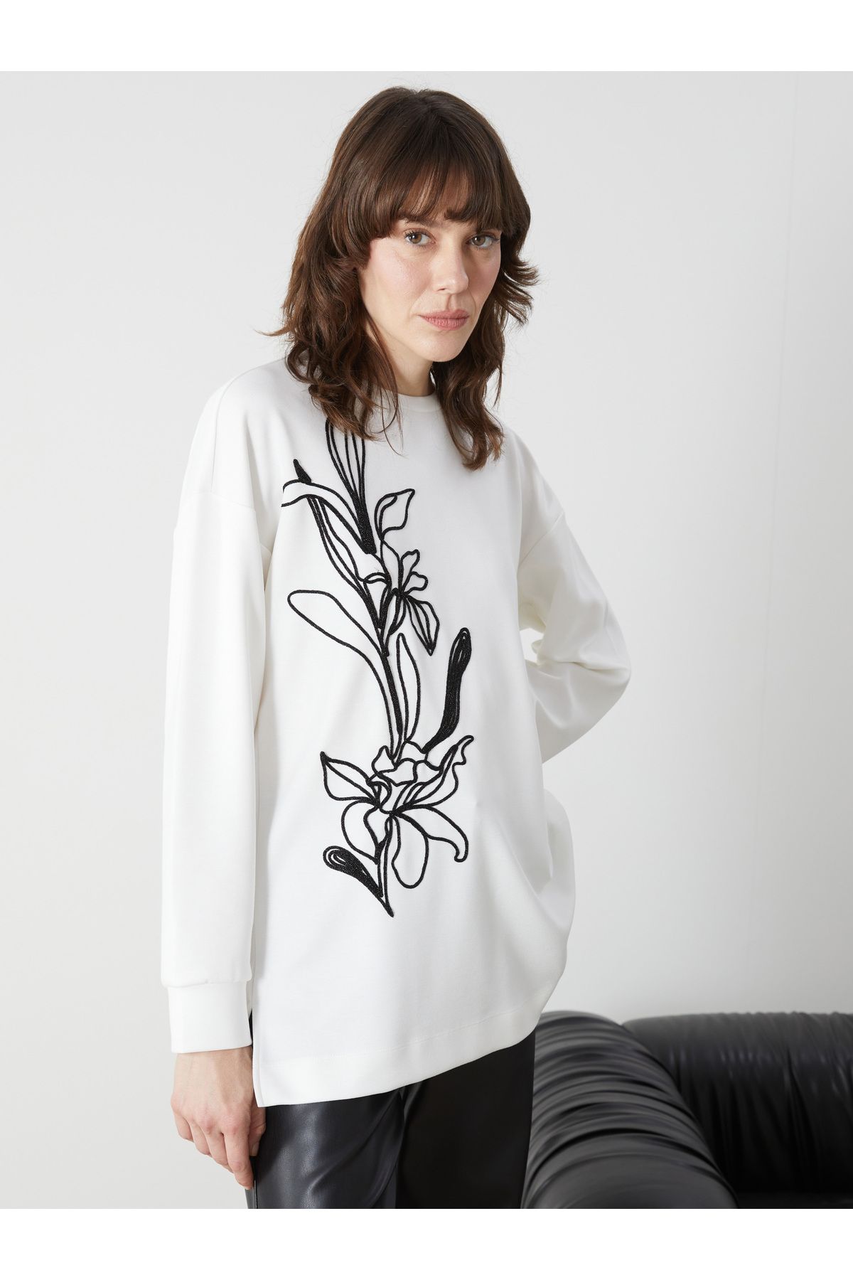 LC Waikiki Bisiklet Yaka Baskılı Oversize Kadın Tunik