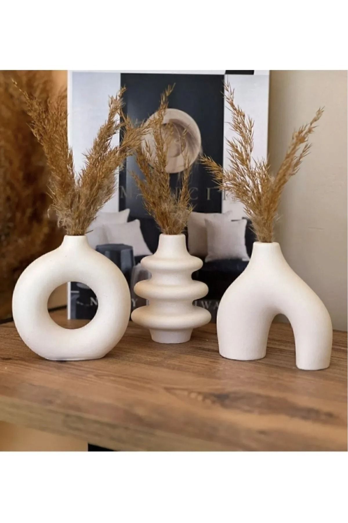 DEKORANLA Beyaz minimal üçlü dekoratif set, ev şıklığı ve hediye seçenekleriyle ideal