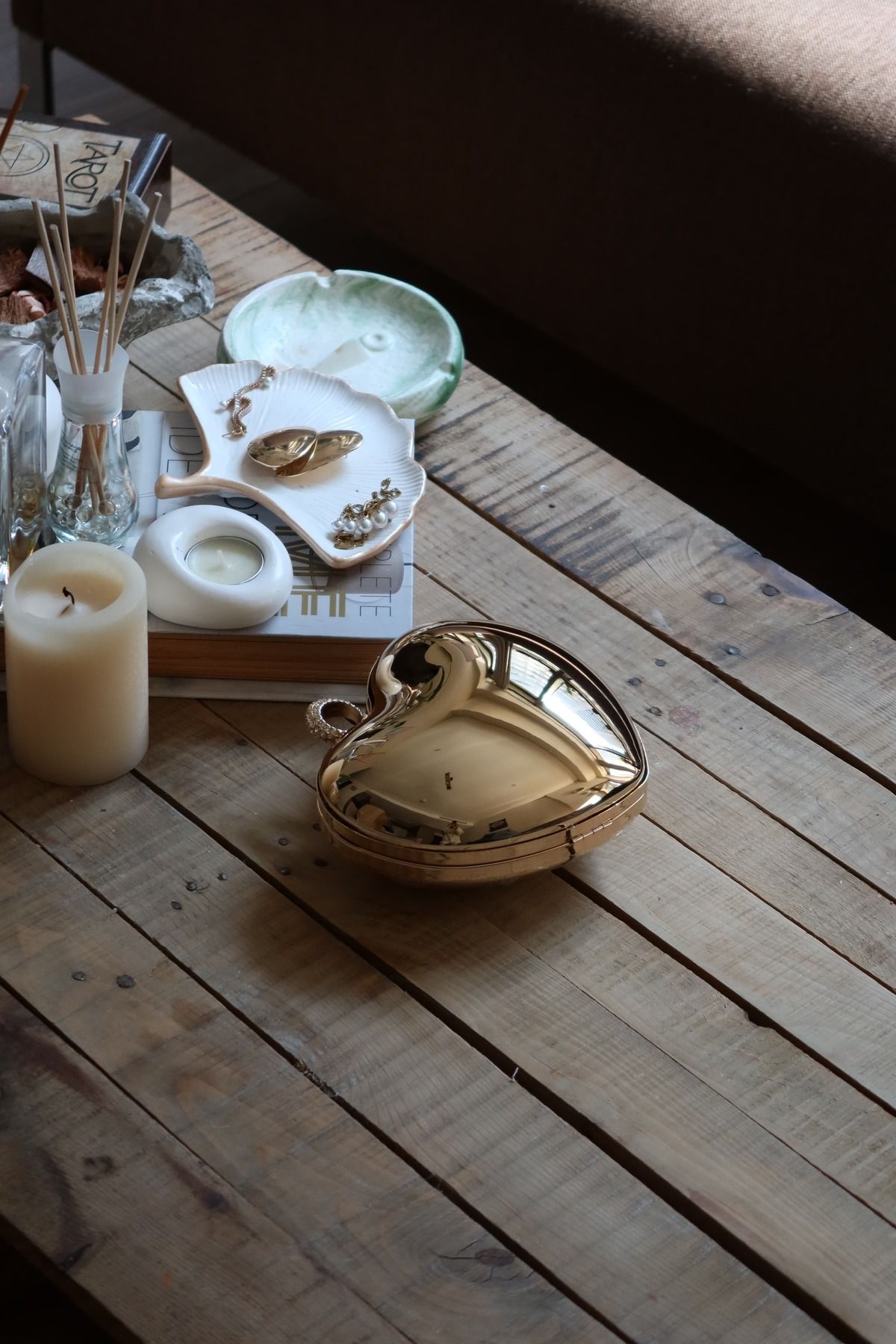 Moom Bag Kadın Gold Metal Kalp Zincirli El Omuz Çantası