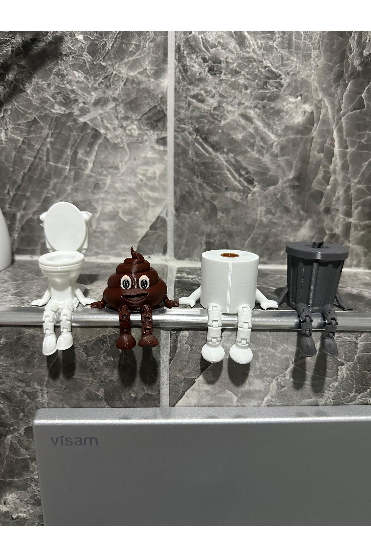 DEKORANLA Renkli 4'lü Banyo Figür Seti, Eğlenceli ve Dekoratif Aksesuarlar