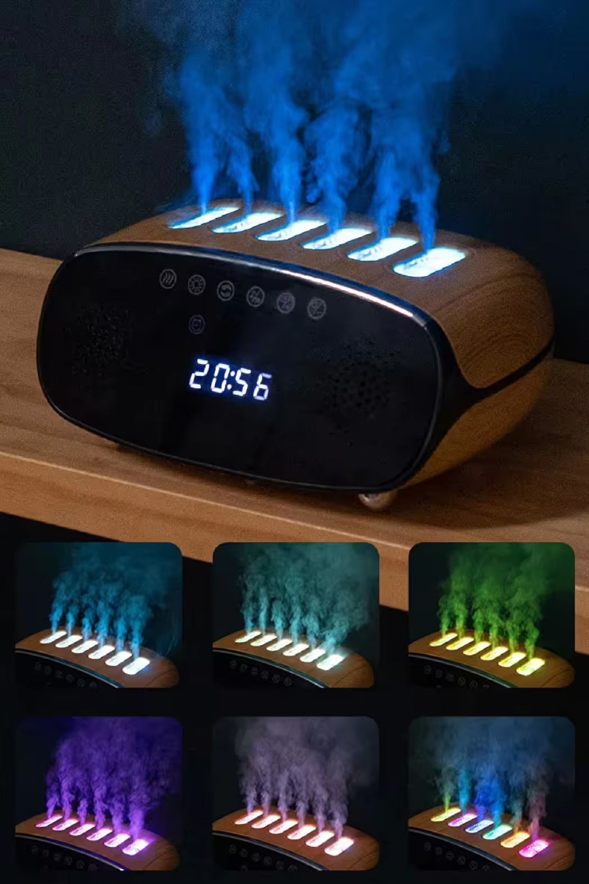 OBRAX Dijital Saat Göstergeli Bluetooth Speaker RGB Modlu Hava Nemlendiricisi500ml Kapasiteli Uyumlu