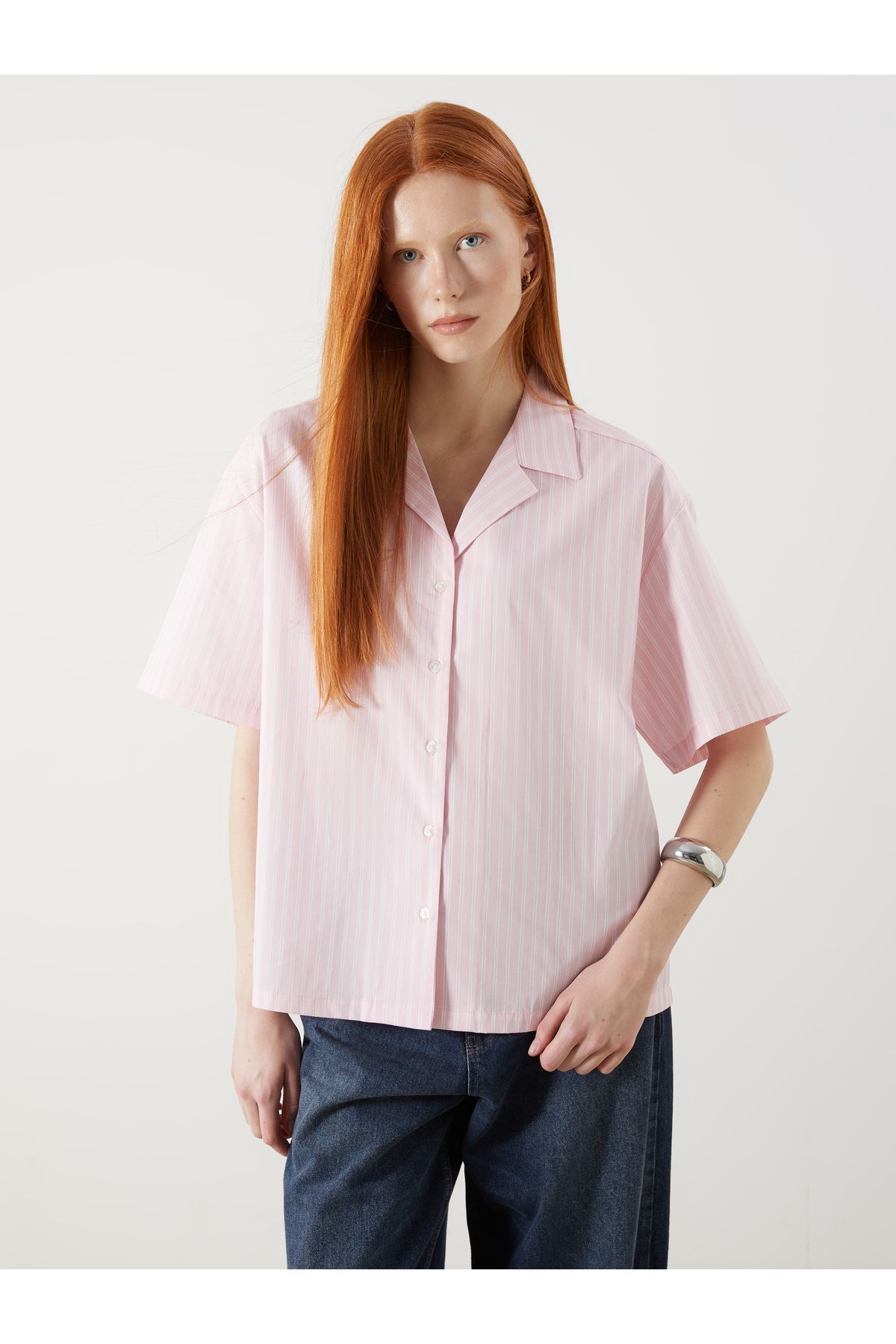 LC Waikiki Çizgili Oversize Poplin Kadın Gömlek