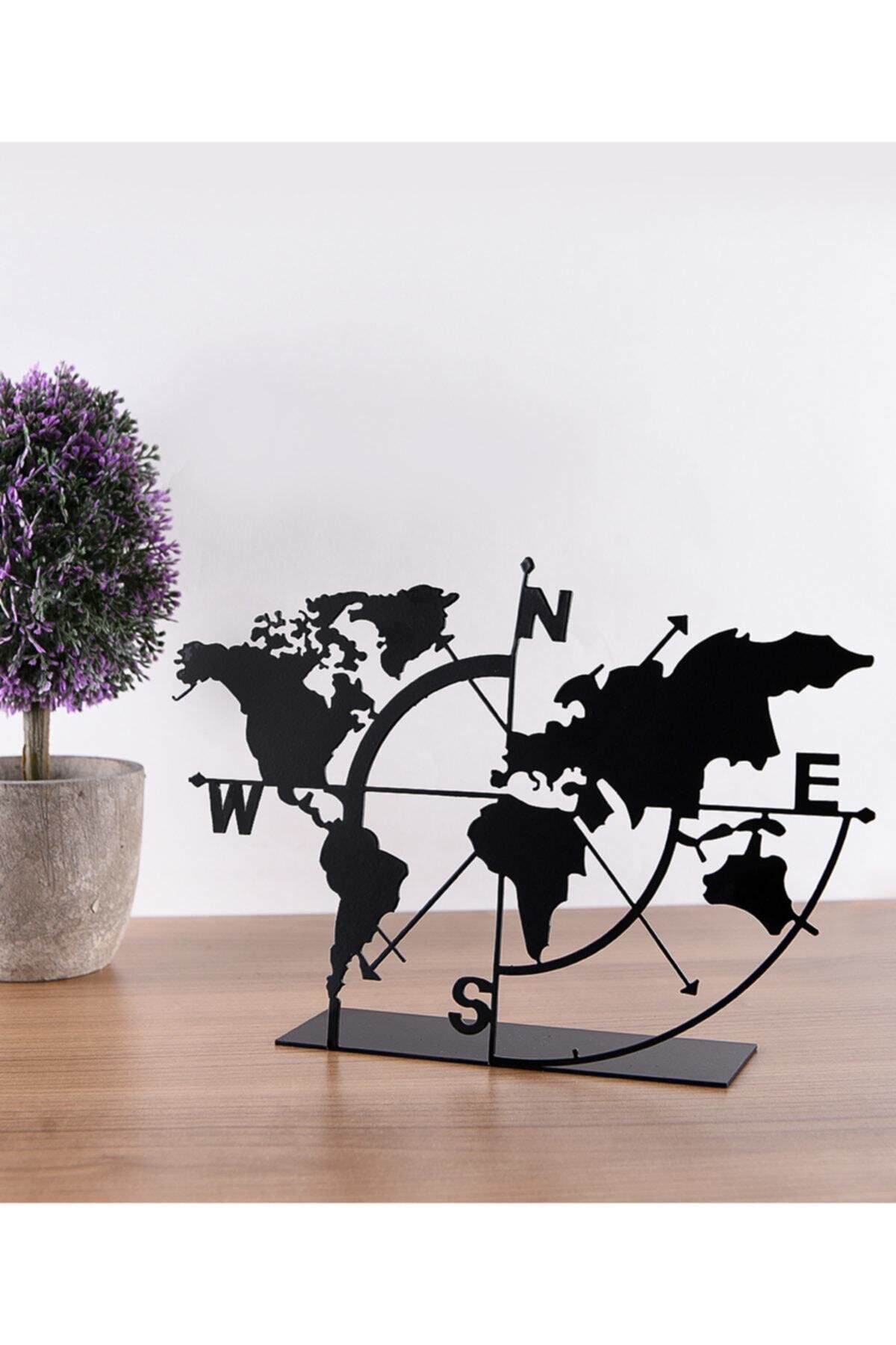 DEKORANLA Metal masa üstü dünya haritası biblo, şık ve dekoratif 18x26cm