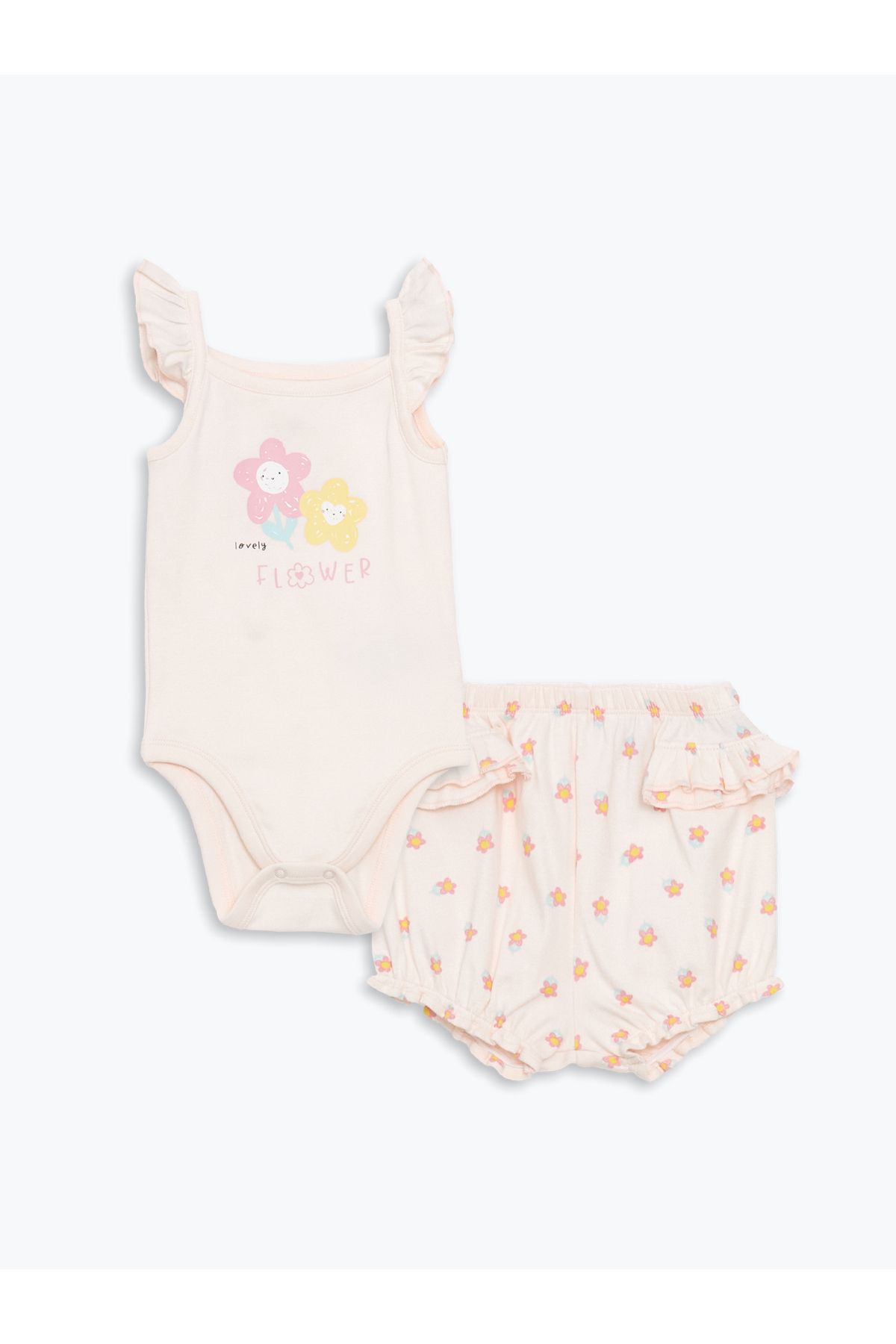 LC Waikiki Çiçekli Kız Bebek Çıtçıtlı Body ve Şort 2'li