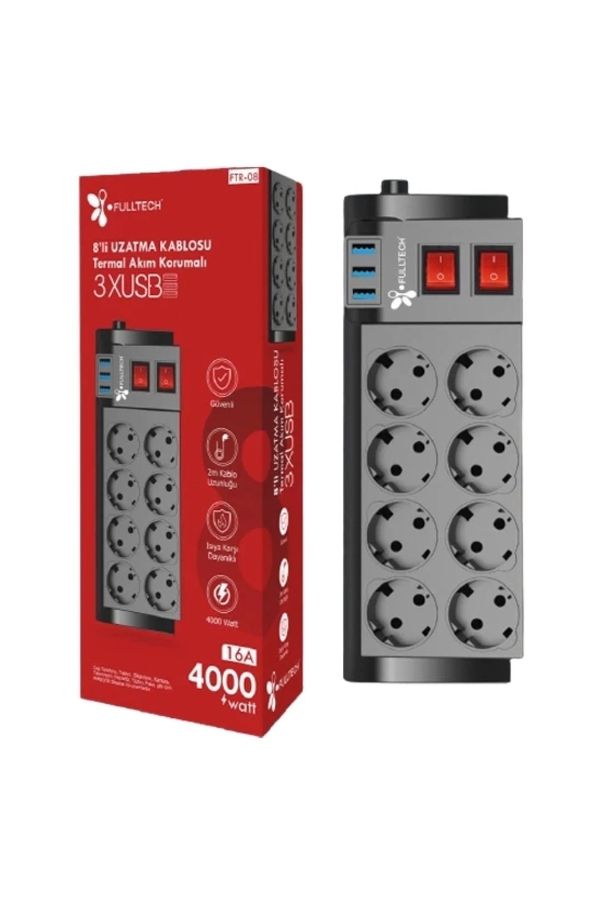 Yuba Avm Ftr-08 8’li Termal Akım Korumalı Priz