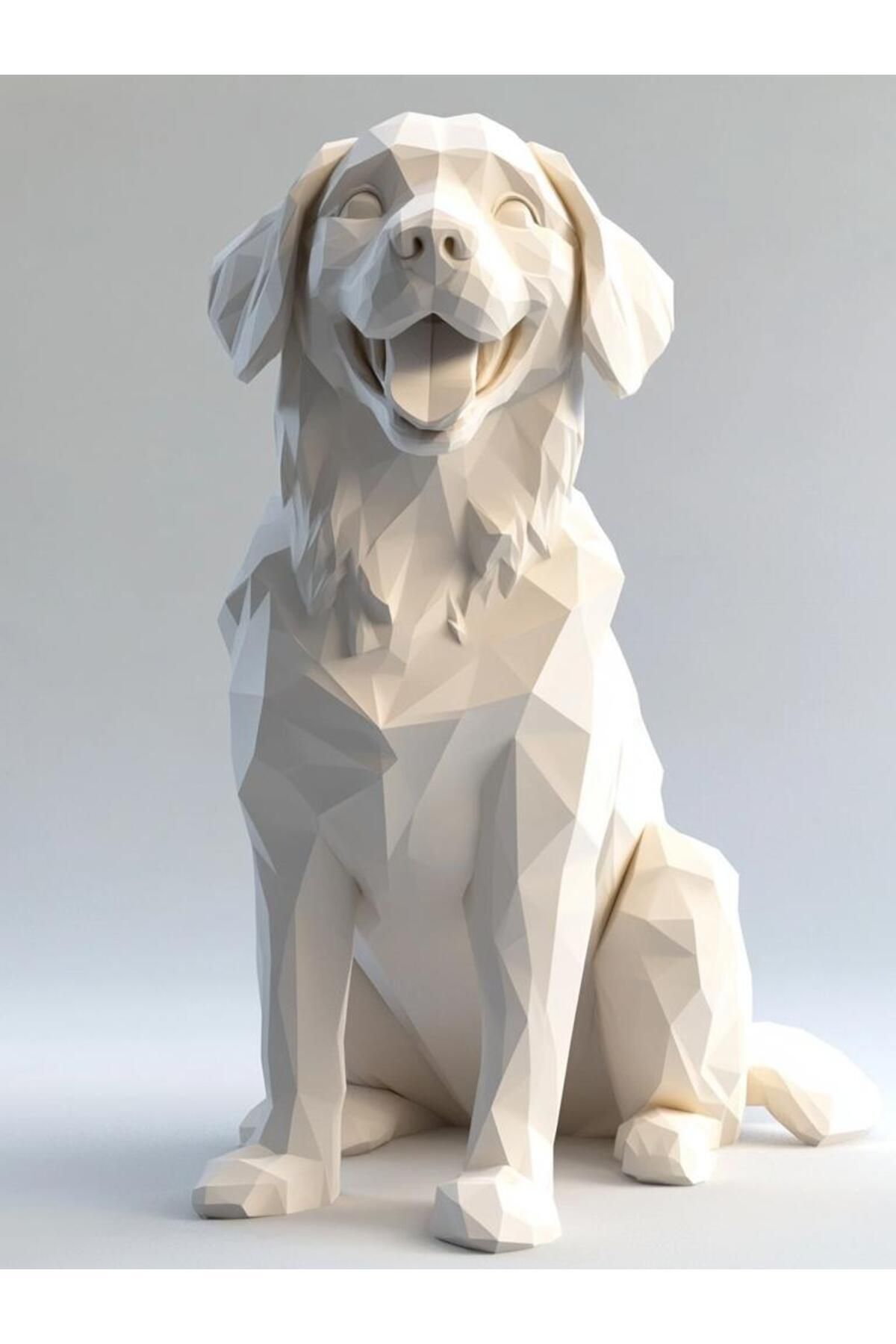 DEKORANLA Modern 3D Beyaz Köpek Biblo, Şık Dekoratif Heykel