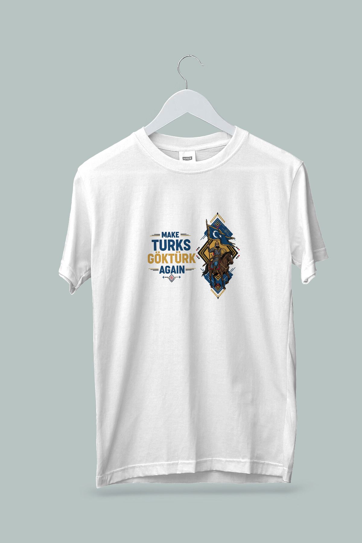 Maki Home Kadın Erkek Unisex Yetişkin Make Turks Gokturk Again II Baskılı Beyaz Gri Siyah Tshirt tişört