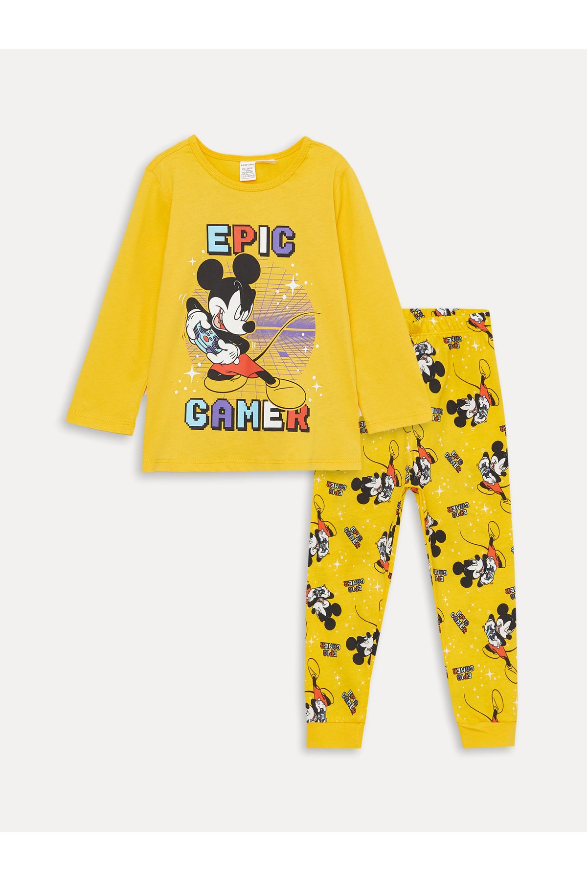 LC Waikiki Bisiklet Yaka Uzun Kollu Mickey Mouse Baskılı Erkek Bebek Pijama Takımı