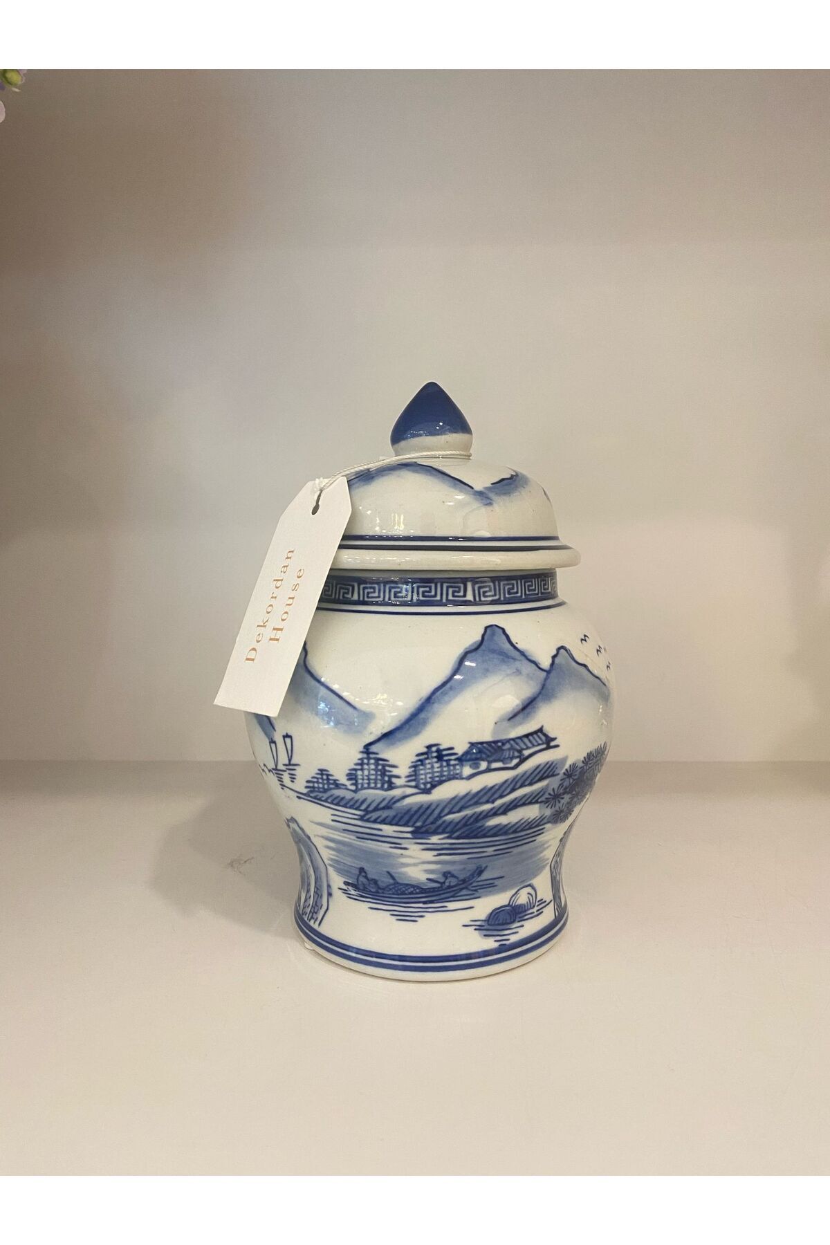 DEKORANLA Mavi Landscape Desen Küp 19x14cm, Şık ve Modern Dekorasyon Parçası