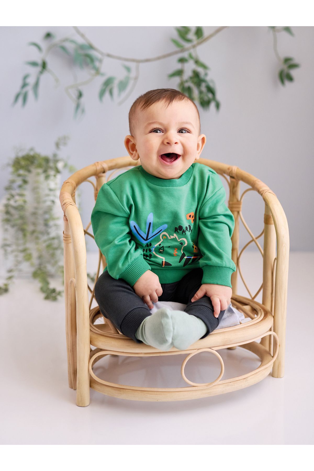 LC Waikiki Bisiklet Yaka Baskılı Erkek Bebek Sweatshirt ve Eşofman Alt 2'li