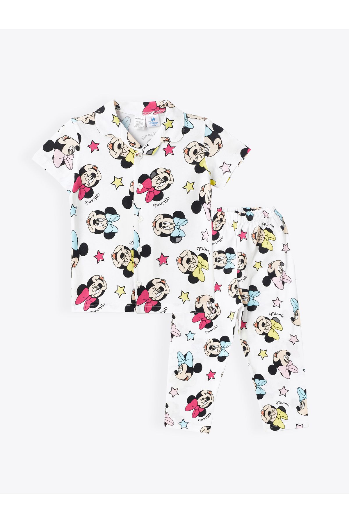 LC Waikiki Polo Yaka Kısa Kollu Minnie Mouse Baskılı Kız Bebek Pijama Takım