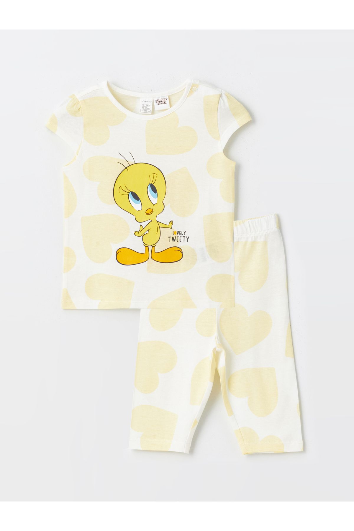 LC Waikiki Bisiklet Yaka Kısa Kollu Tweety Baskılı Kız Bebek Pijama Takım