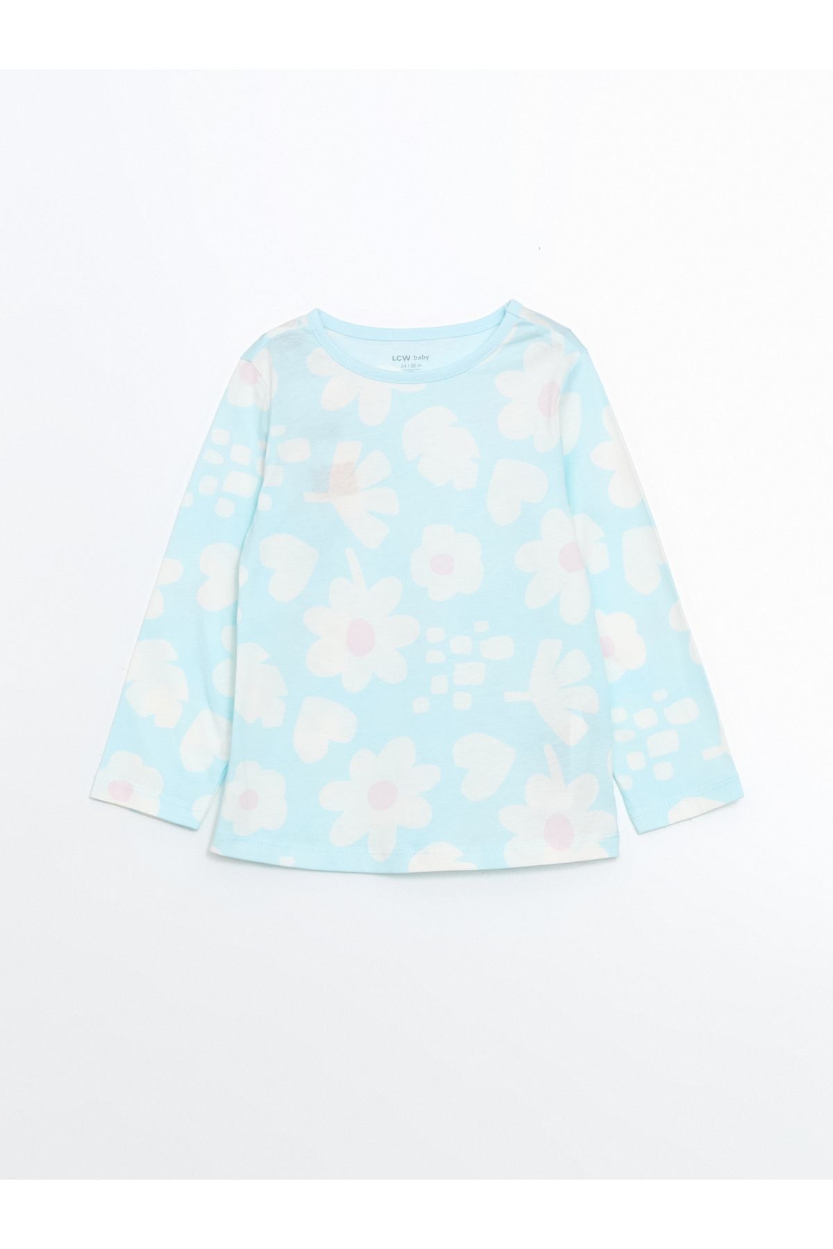 LC Waikiki Bisiklet Yaka Çiçekli Kız Çocuk Pijama Üst