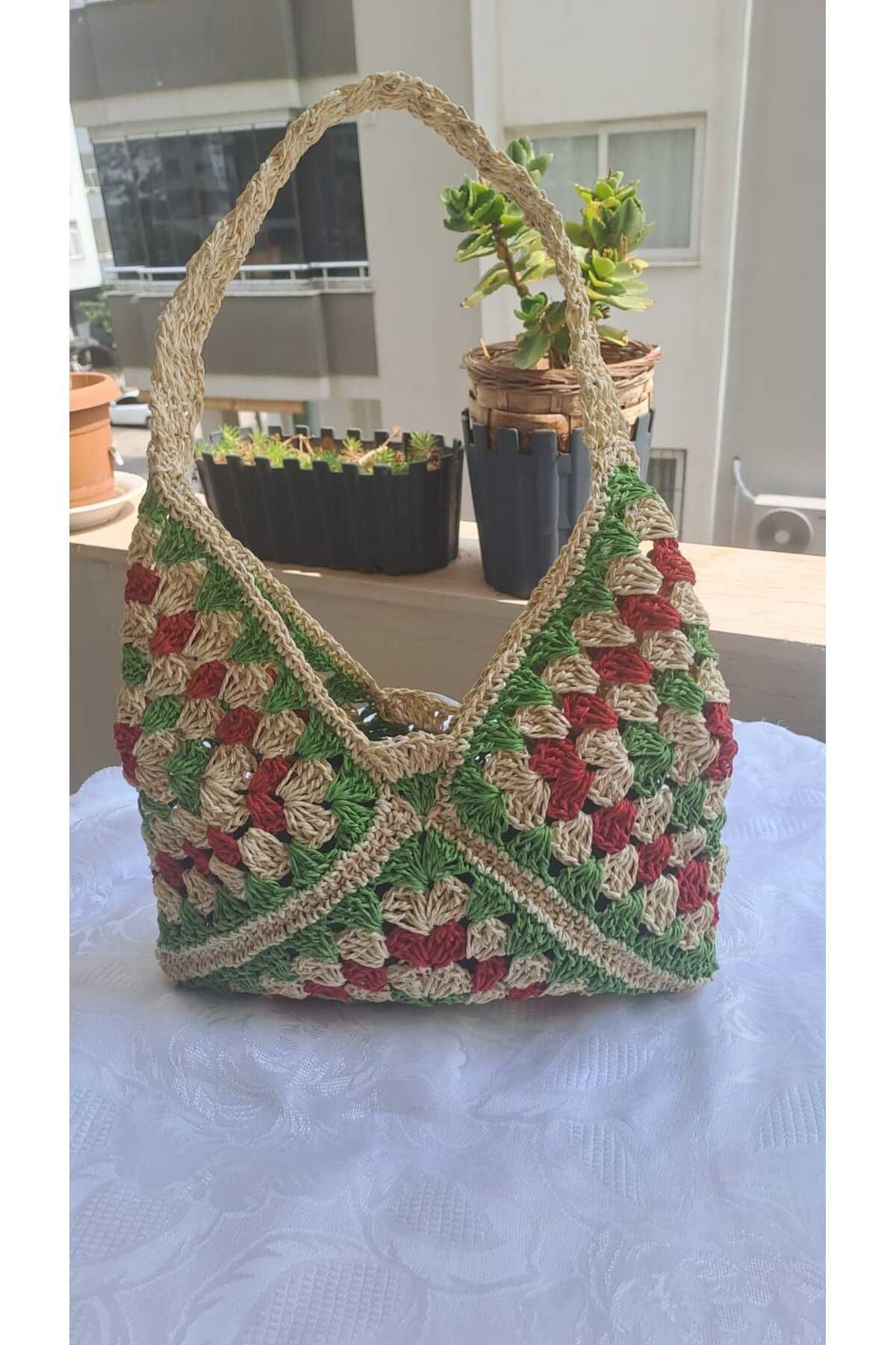 özlemmmoda Kadın Omuz Çantası Yeşil karışık renkli El Emeği