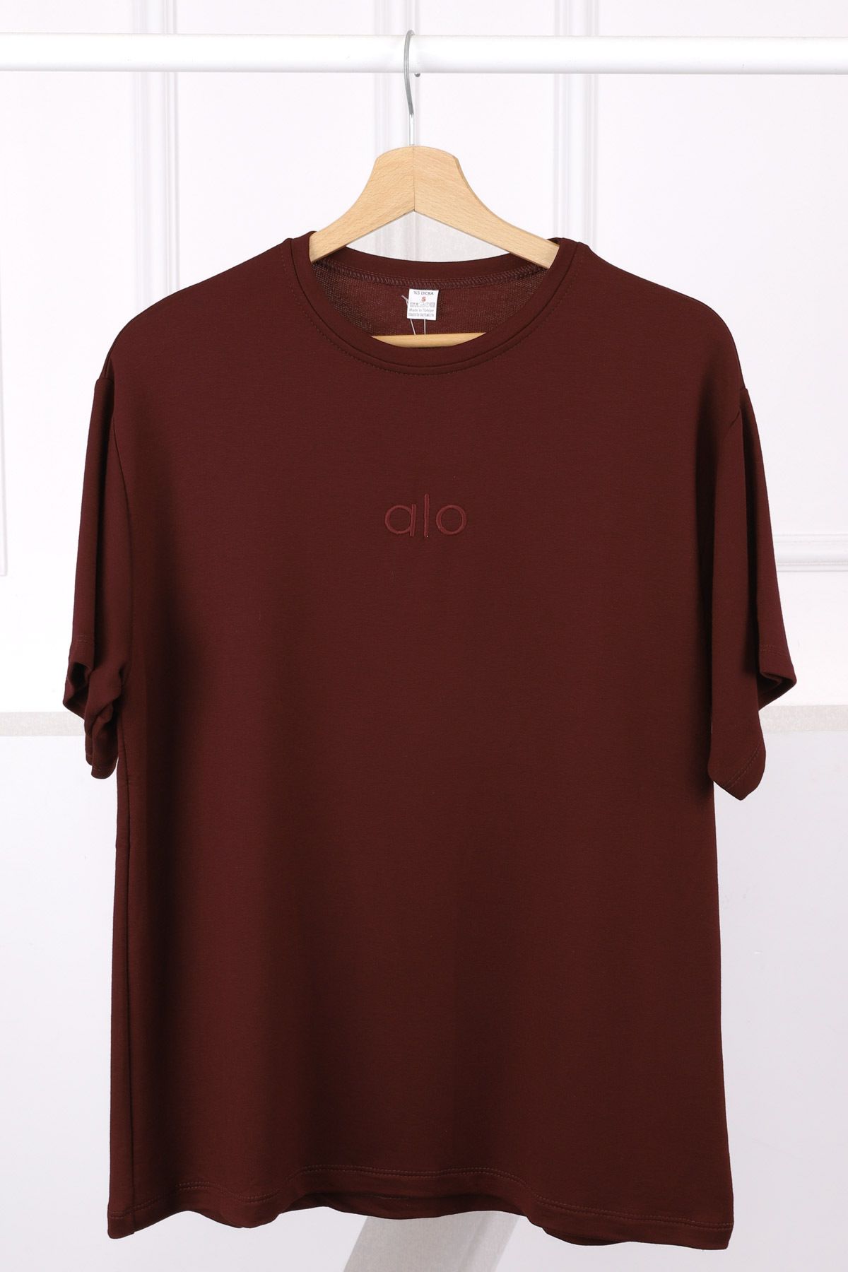 İmajButik Bordo Nakışlı Kısa Kol Modal T-Shirt