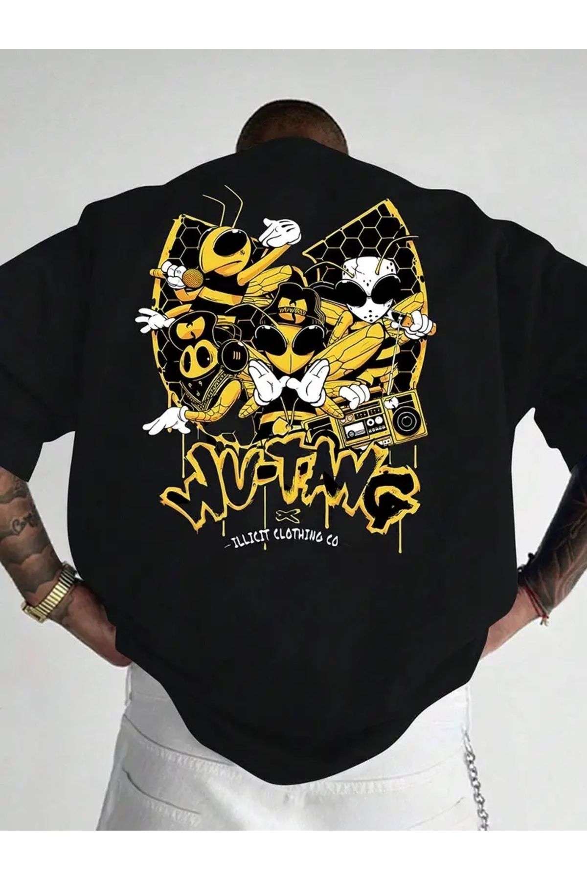 qubo sportswear & company qubo Unisex Oversize Baskılı Pamuklu Bisiklet Yaka Kısa Kollu SİYAH T-shirt