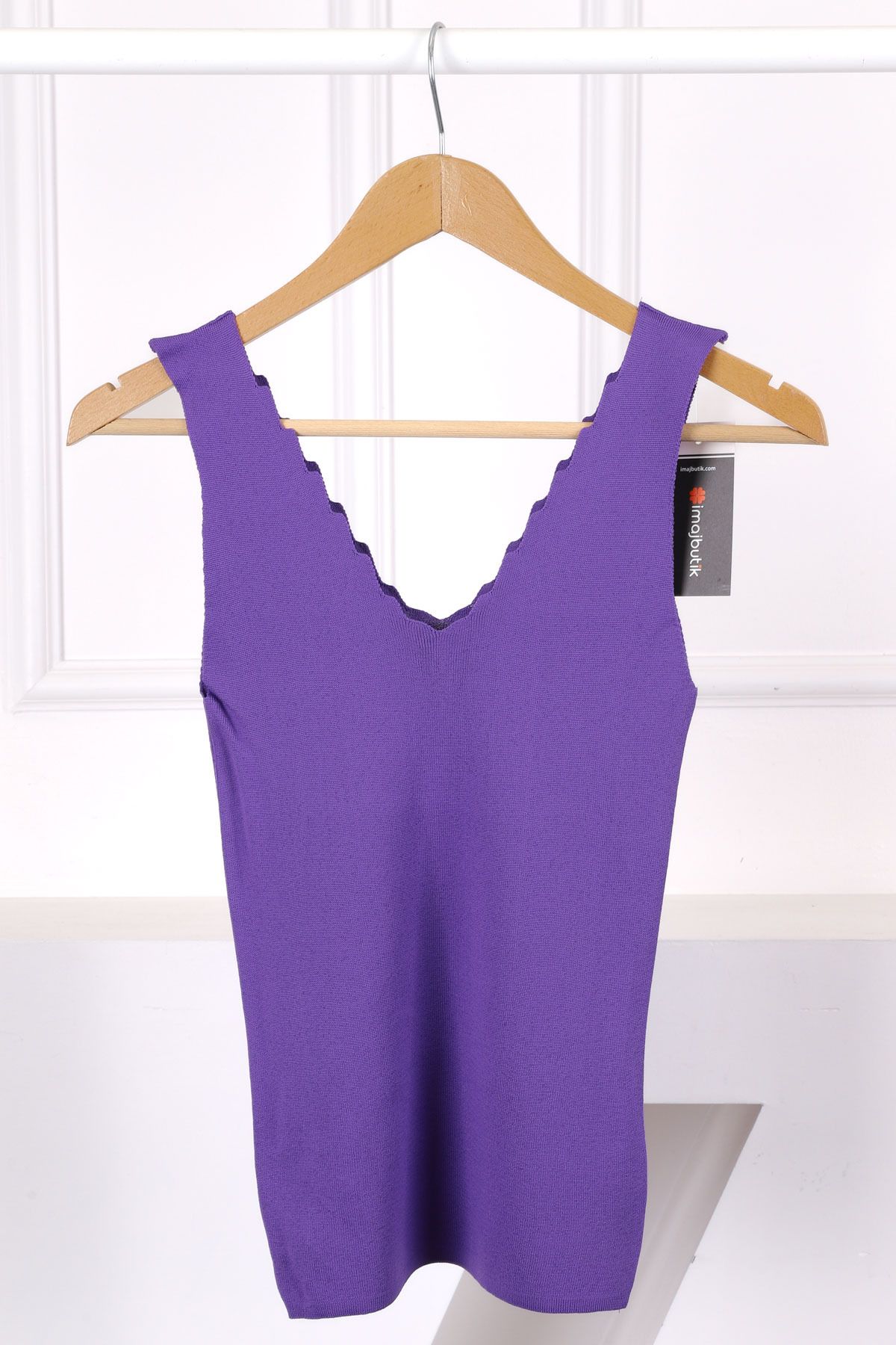 İmajButik Mor Merserize V Yaka Bluz