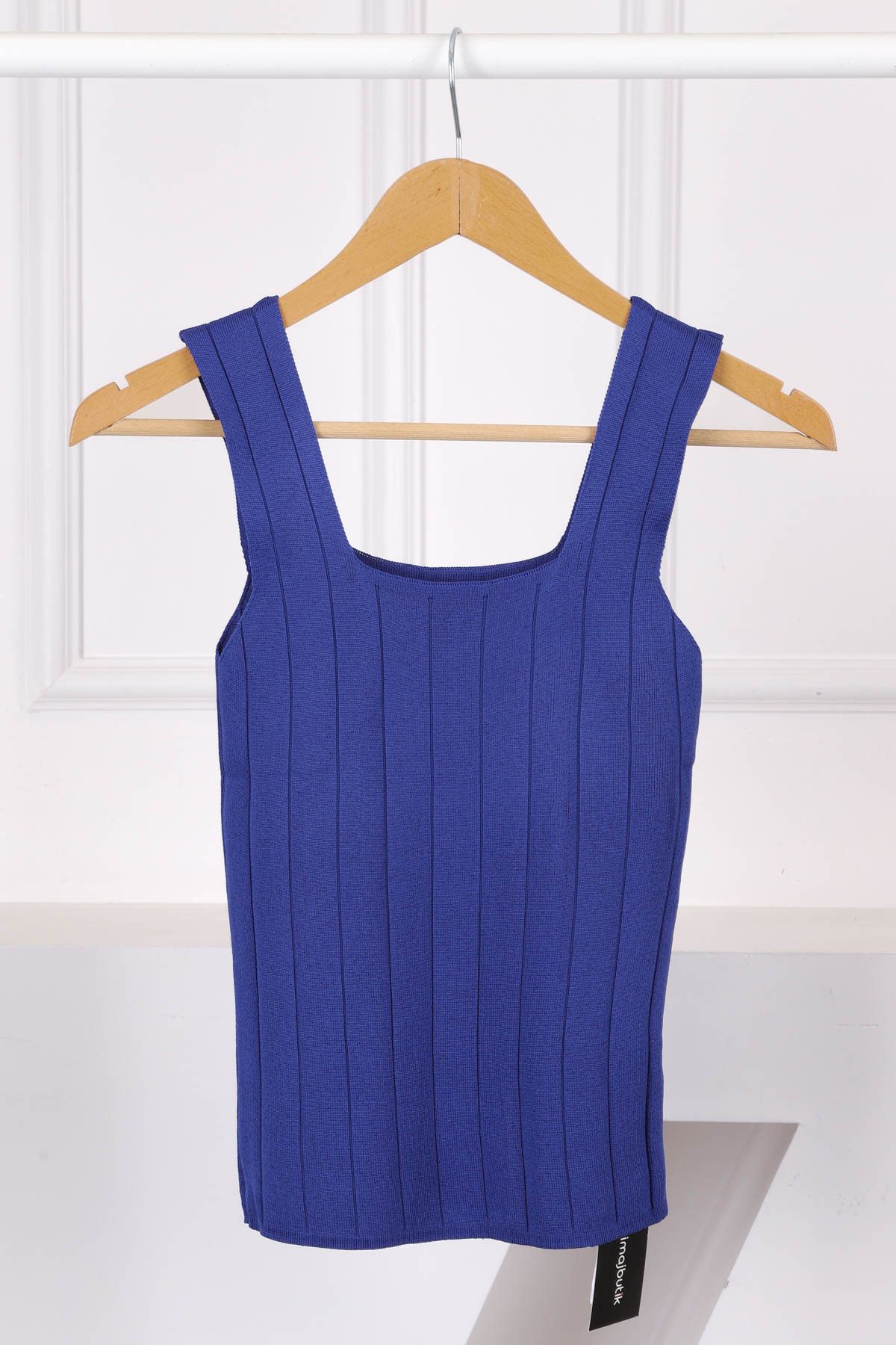 İmajButik Saks Mavi Fitilli Kare Yaka Bluz