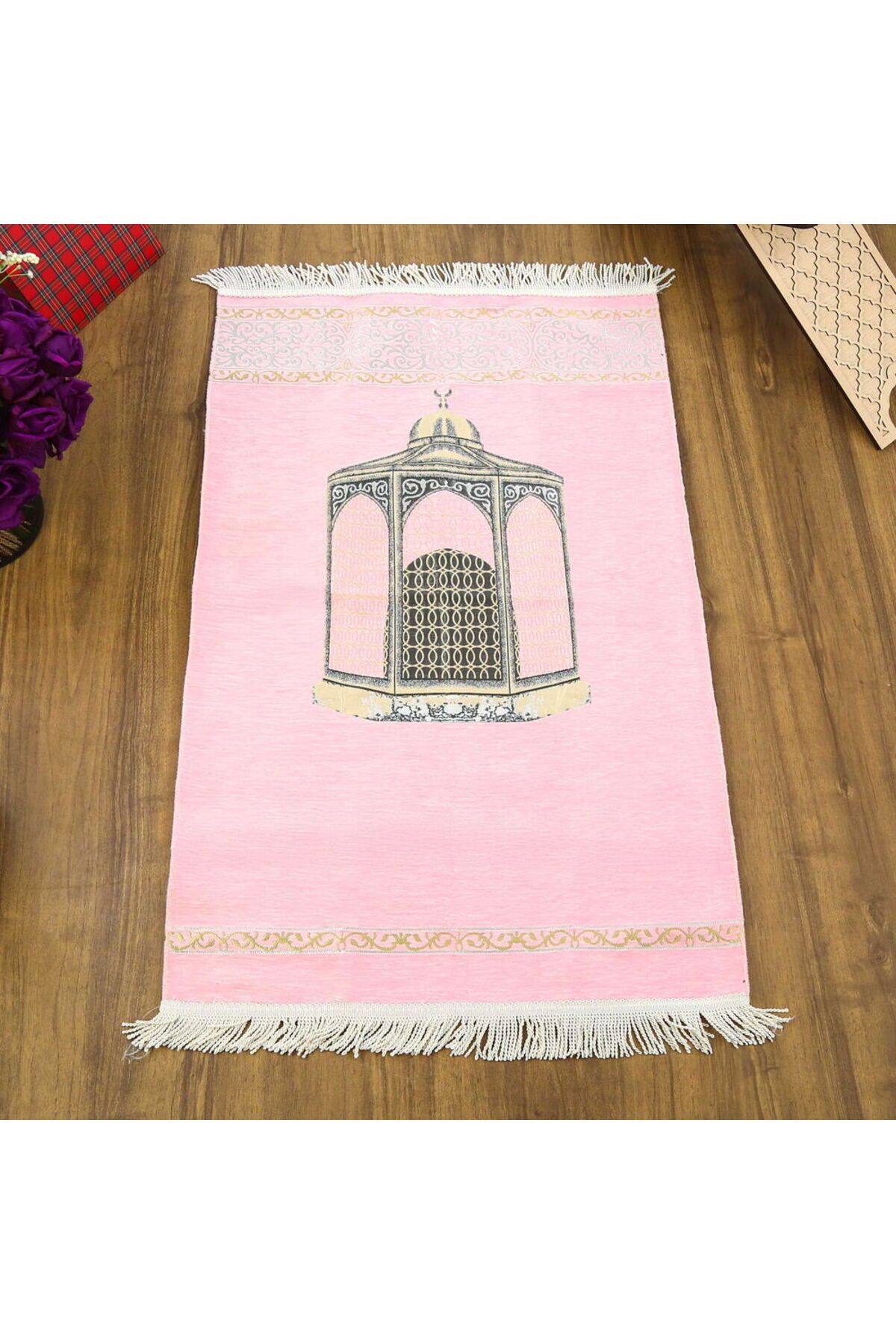 İkranur Makam-ı İbrahim Lüks Şönil Seccade Pembe (70x126cm) 240 gr