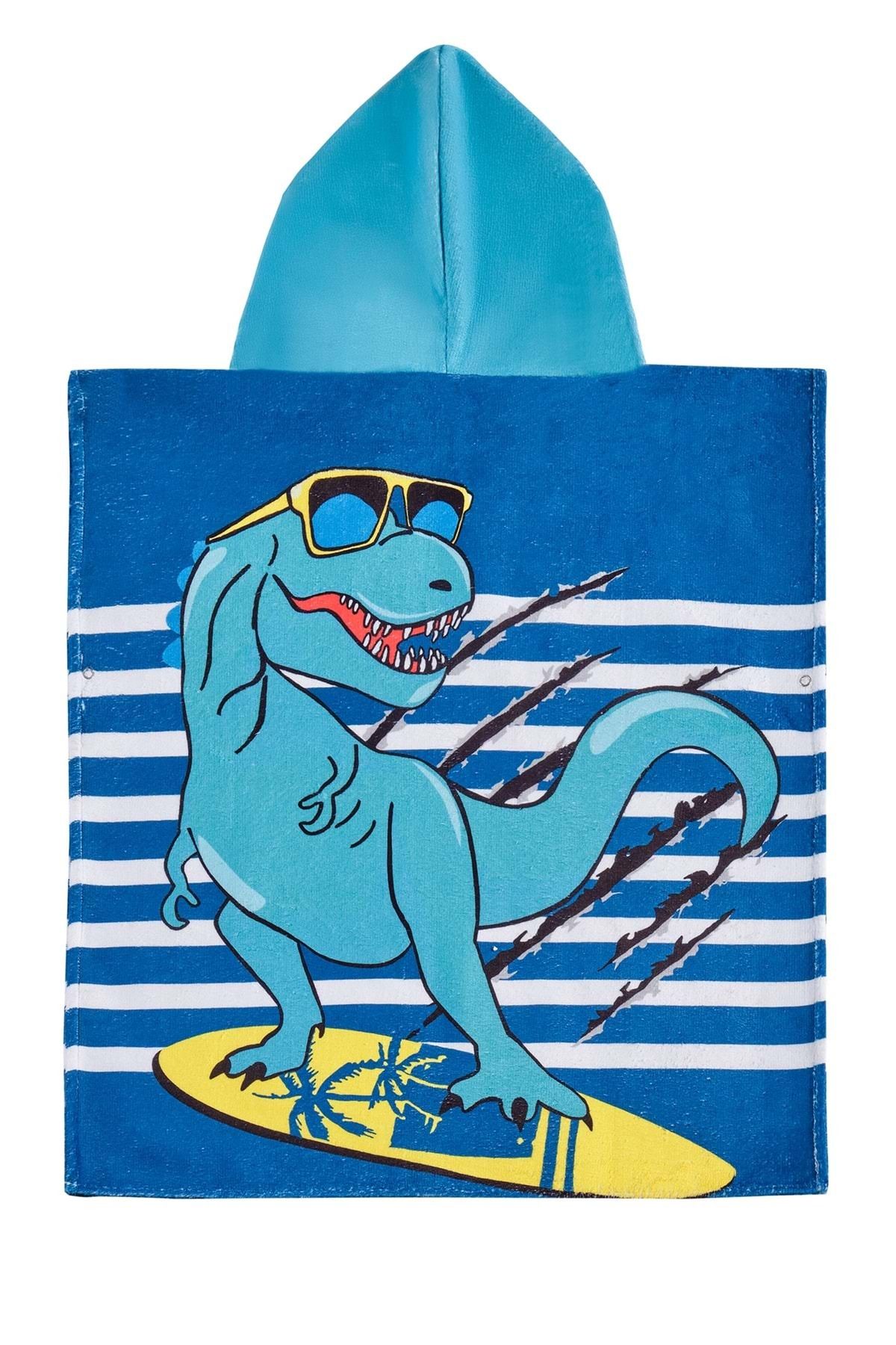 VEVİEN HOME-Dinosaur Pattern Children's Poncho Beach Towel 3