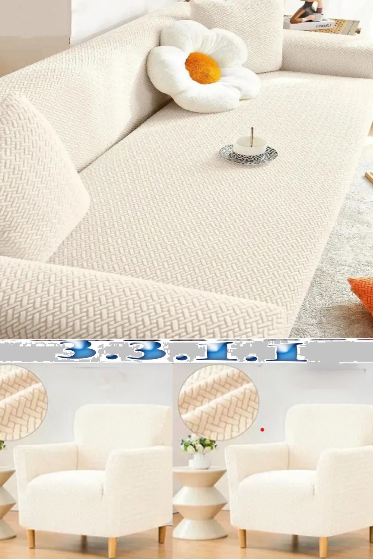 NEFİS HOME uğla Desen Koltuk Kılıfı,koltuk Örtüsü Takımı 3311 Lastikli,yıkanabilir Kanepe Örtüsü