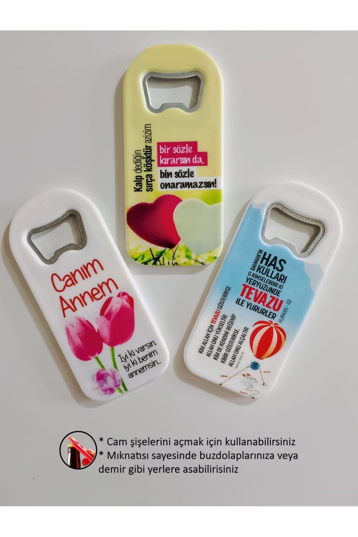 RUZİVO Yazılı Figürlü 3'lü Soda Cam Şişe Açacak Magnet