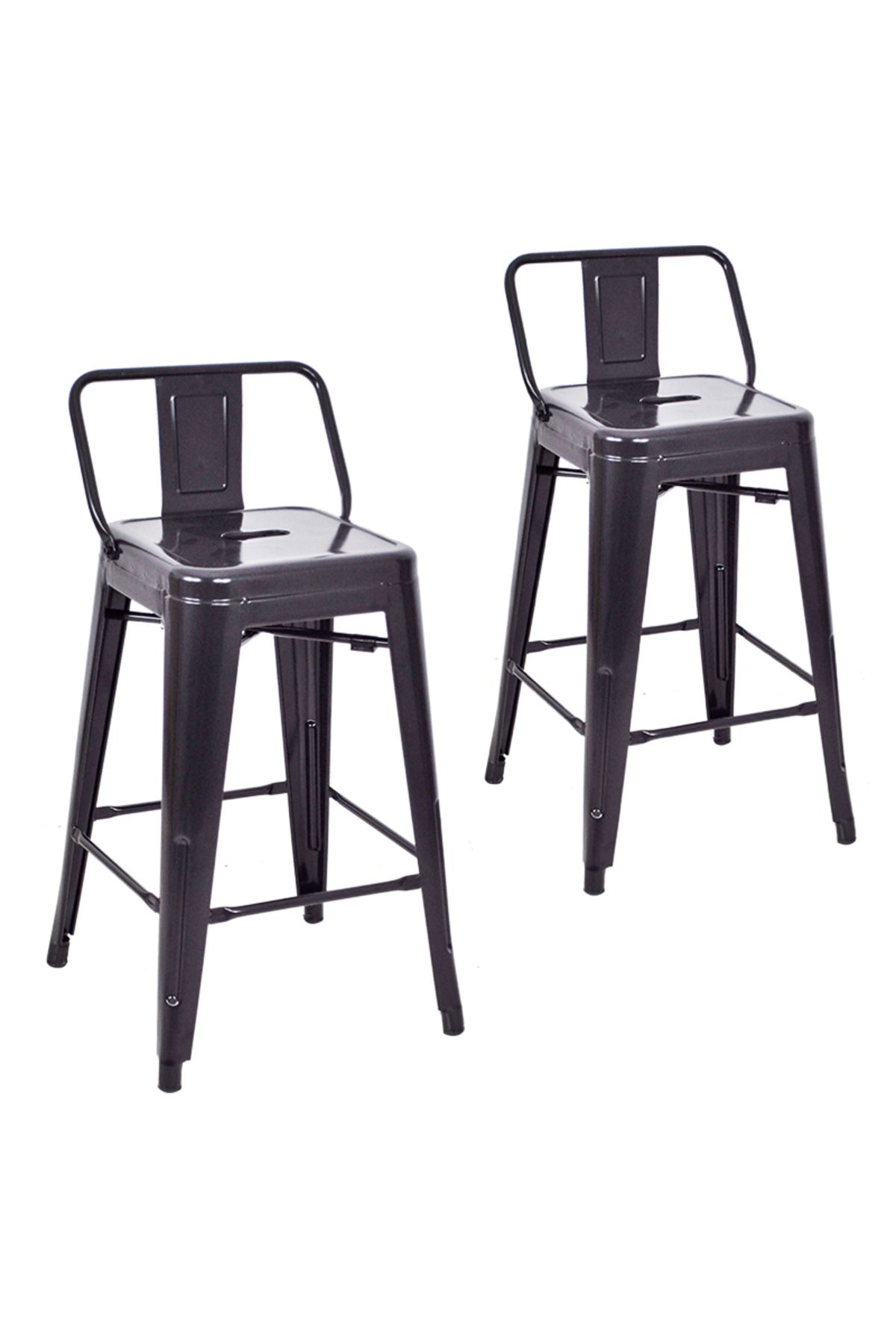 ChairLife Tolix Sırtlı Yüksek Metal Tabure (2 Adet)