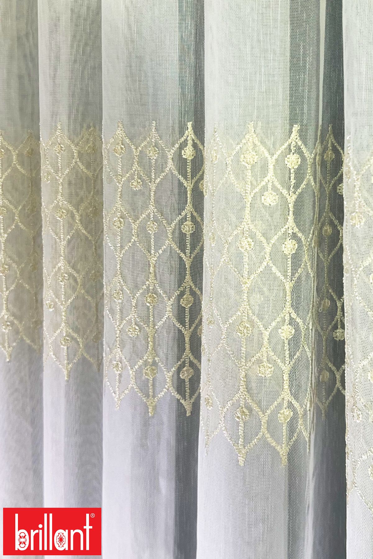 Brillant Gold Ottoman 1/3 Sık Pileli Ütü İstemez Kırışmaz 3 Sıra İşlemeli Tül Perde