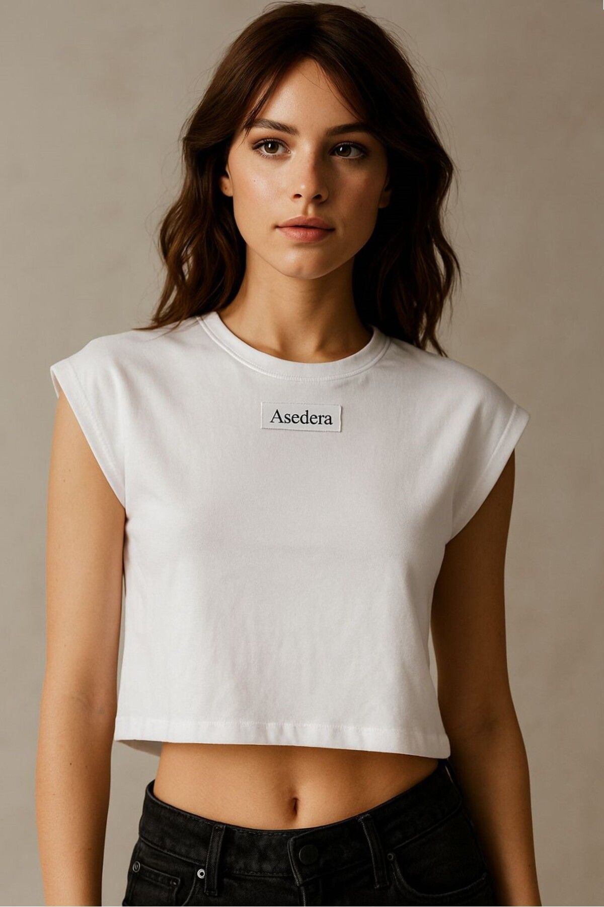ASEDERA Beyaz Kolsuz Crop