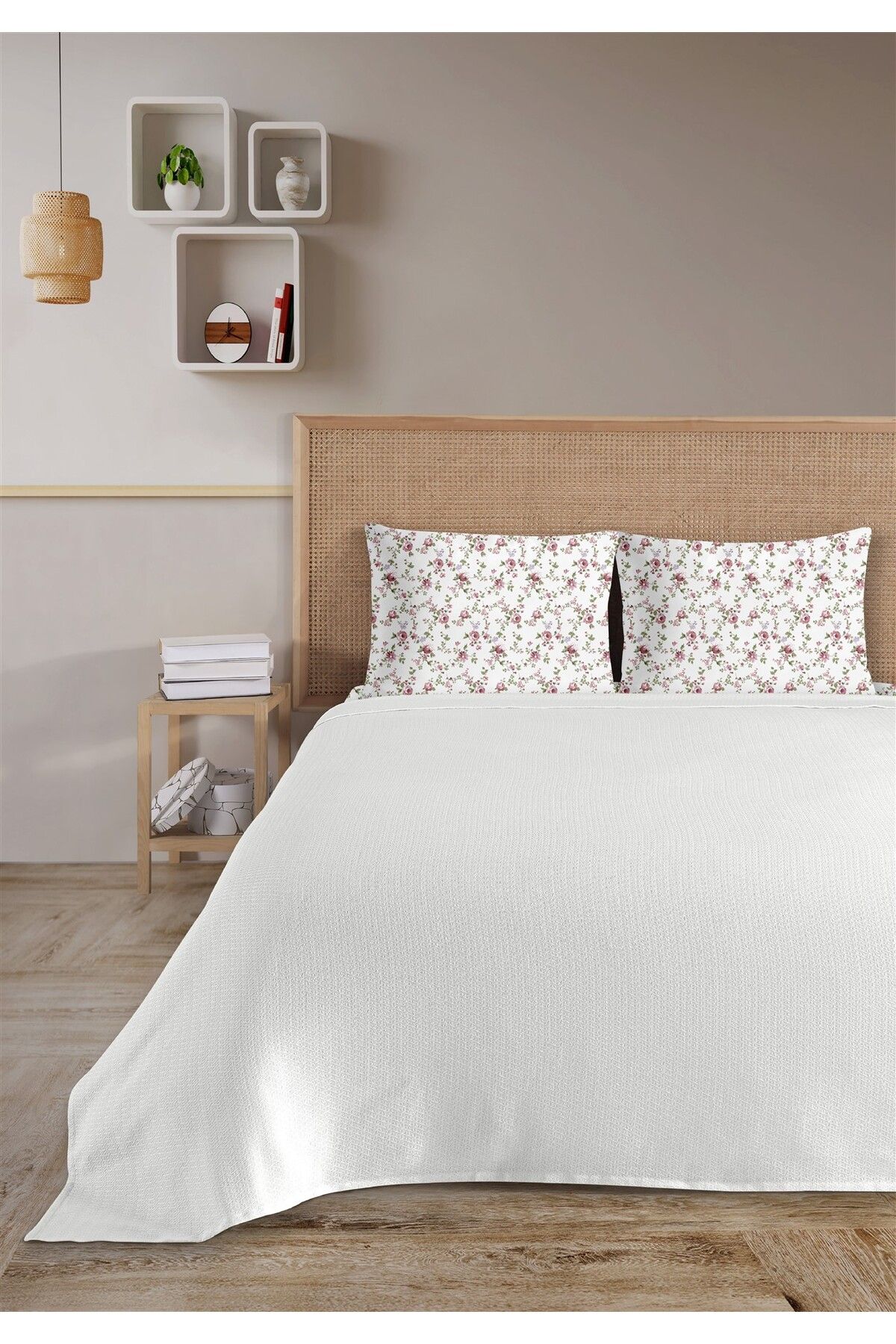 HomeBerry %100 Pamuk Medusa Beyaz Tek Kişilik Pike Takımı 160 x 230 cm