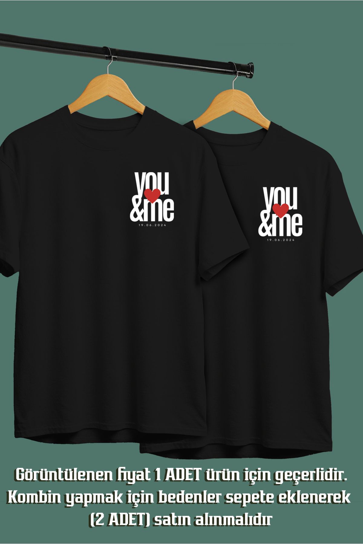 VİZYON İKRA Sen & Ben ve Tarih Baskılı Unisex Sevgili Eş,Çift Kombini Sevgiliye Eşe Hediye T-shirt/Tişört