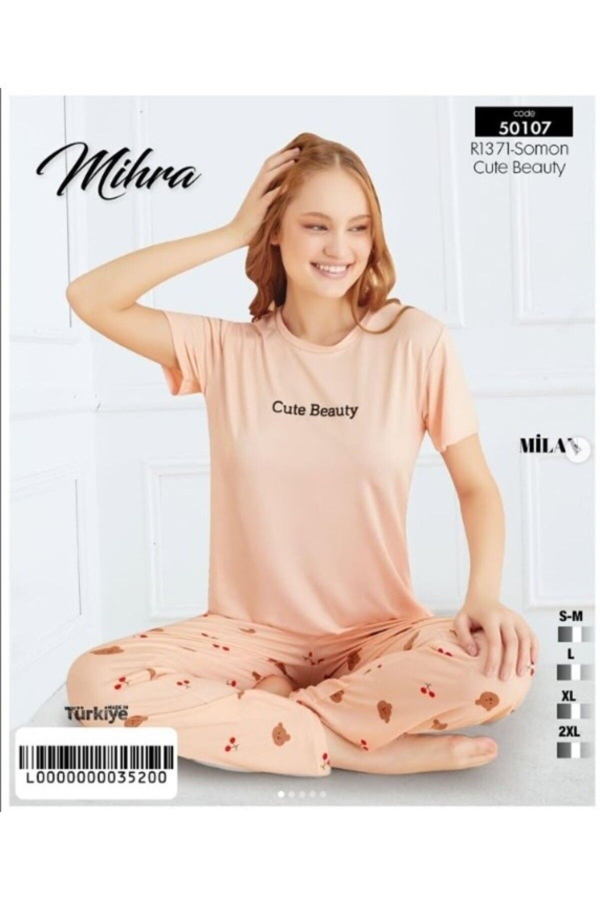 Mihra MİHRA-290-06-25 Kadın Kısa Kol Pamuklu Pijama Takımı R1371 SM-L-XL 2XL