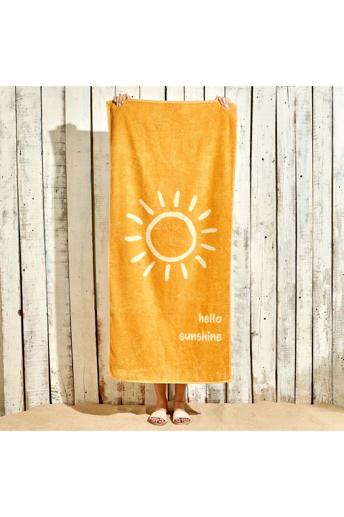 Bella Maison %100 Pamuk Hello Sunshine Plaj Havlusu Hardal (90x150 cm)
