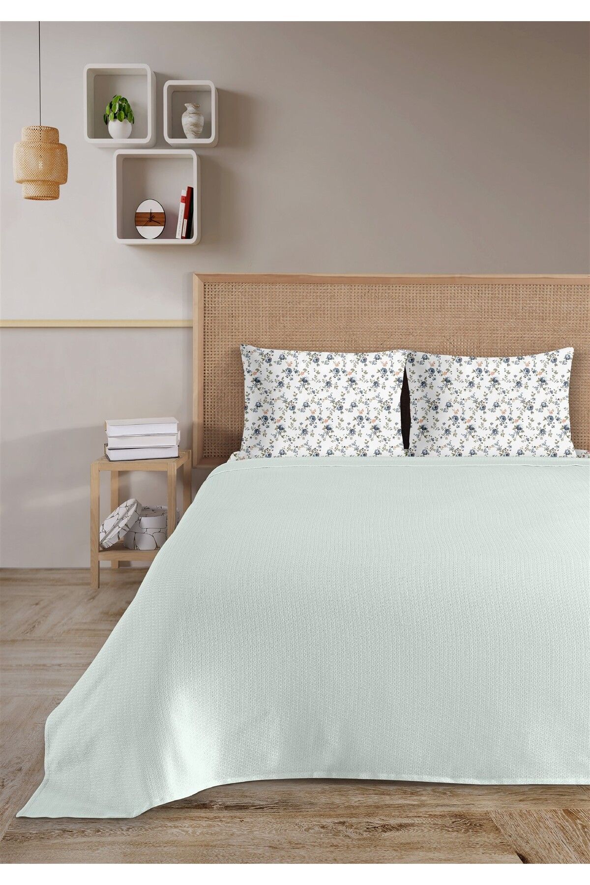 HomeBerry %100 Pamuk Medusa Mavi Tek Kişilik Pike Takımı 160 x 230 cm