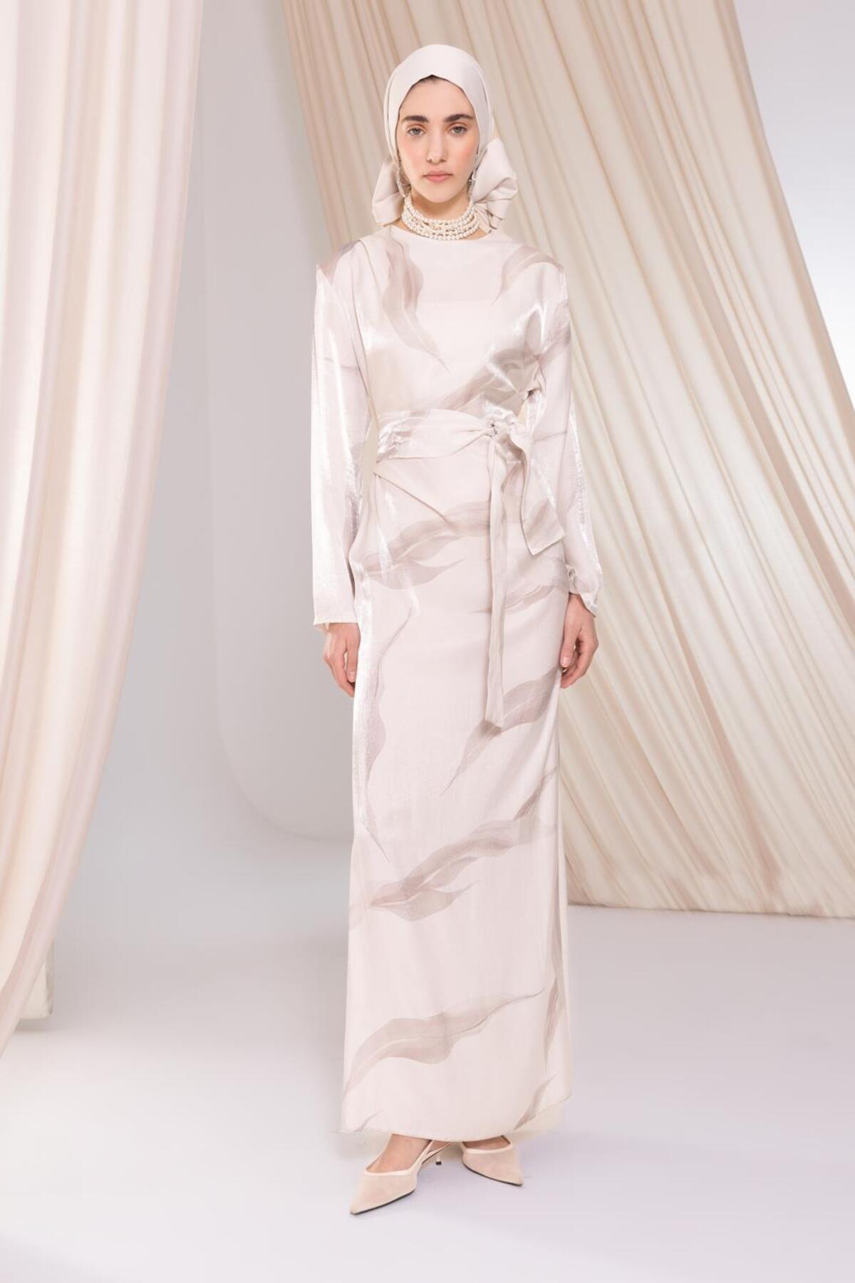 ALLDAY-Mink-Stone-Shiny Patterned Dress 1